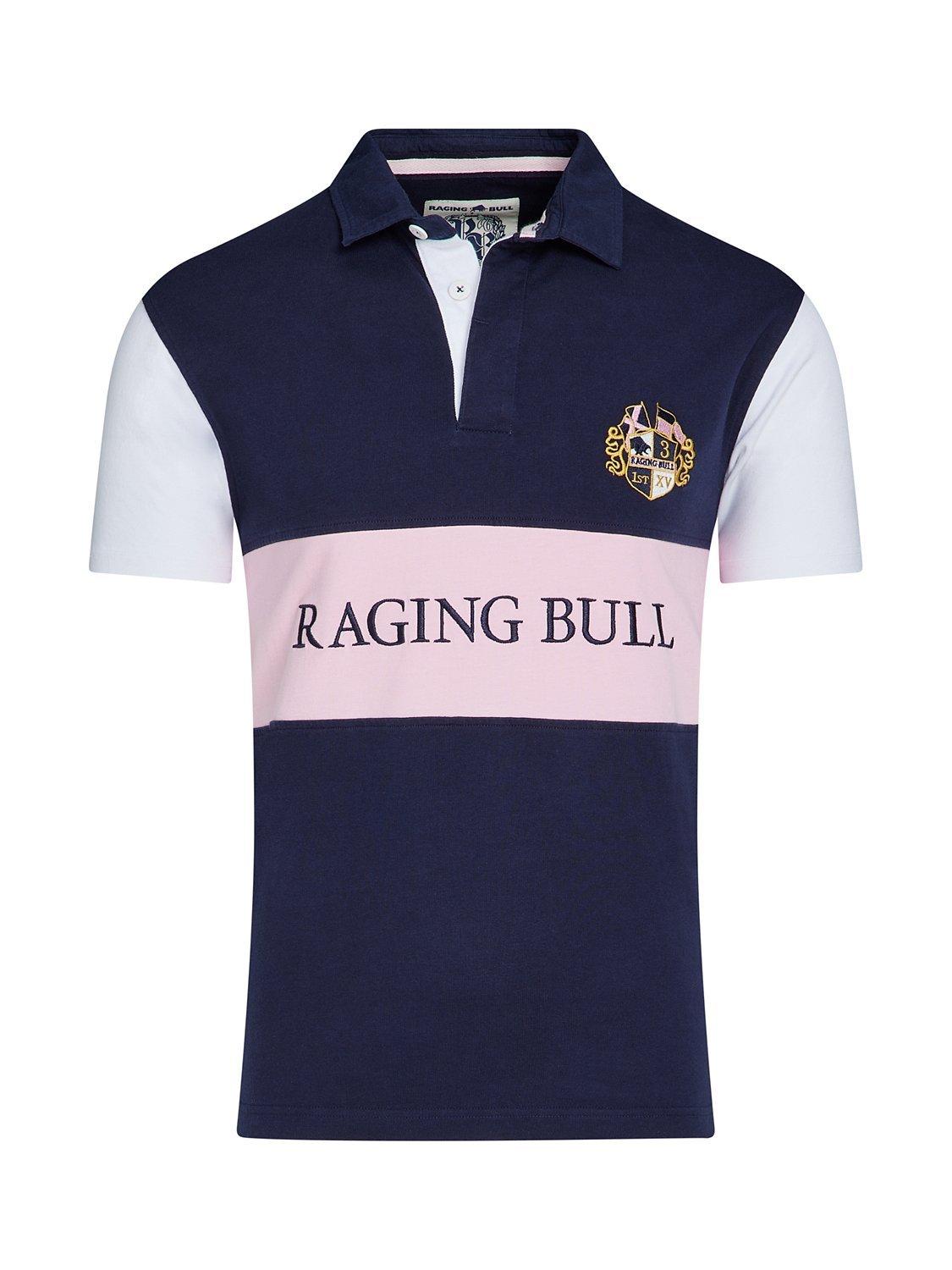 Raging Bull Short Sleeve Cut & Sew Panel Rugby Shirt, Navy/Multi, XXXL