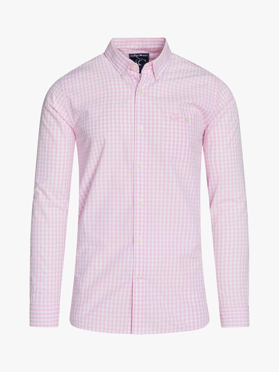 Product image 1 of 9, which shows Raging Bull Long Sleeve Gingham Check Shirt, Pink, S