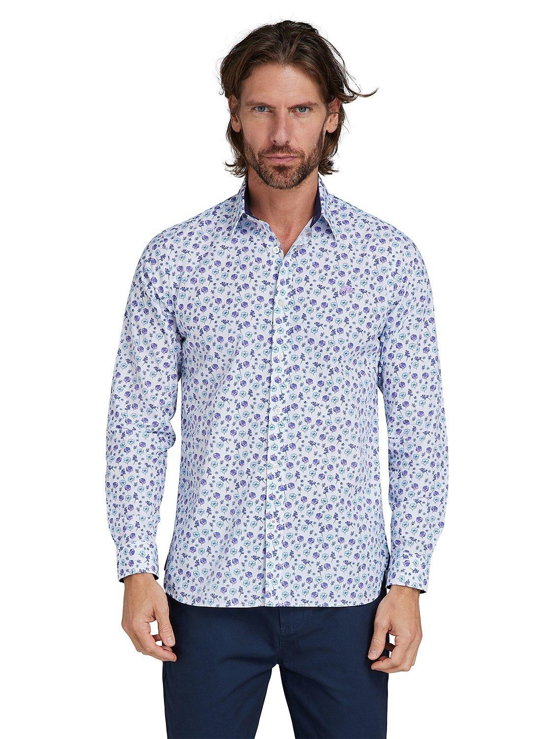 Raging Bull Floral Print Cotton Poplin Shirt, Purple