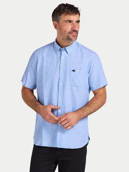Raging Bull Classic Linen Short Sleeve Shirt, Blue