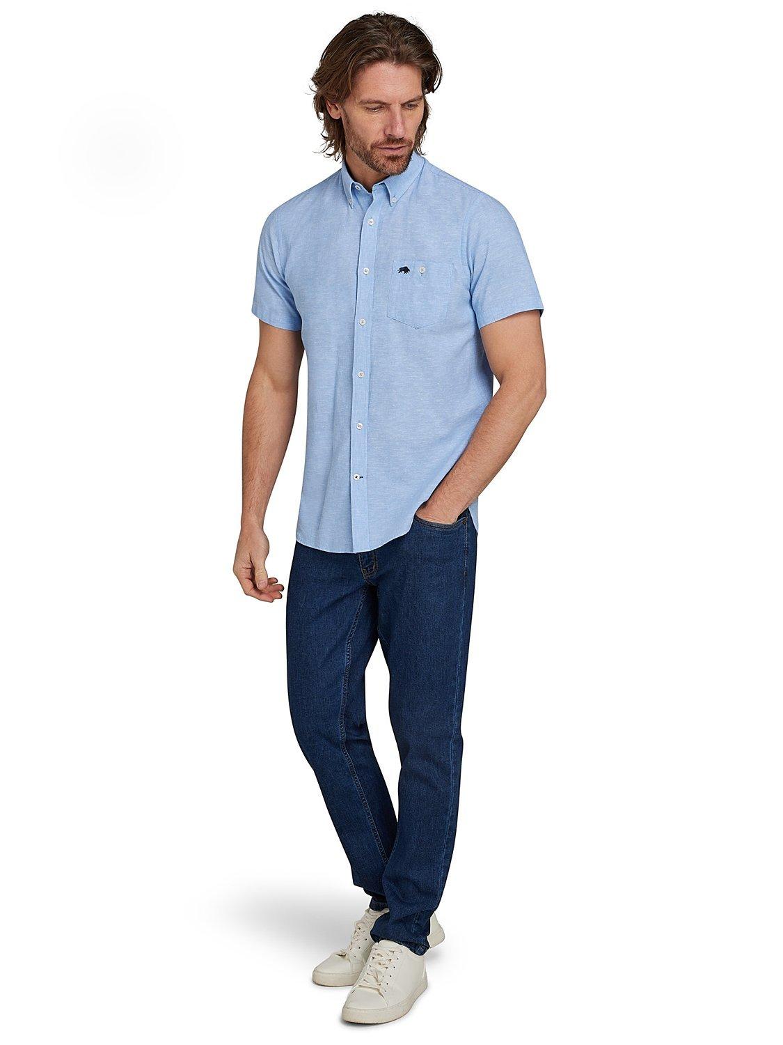 Raging Bull Classic Linen Short Sleeve Shirt, Blue, L