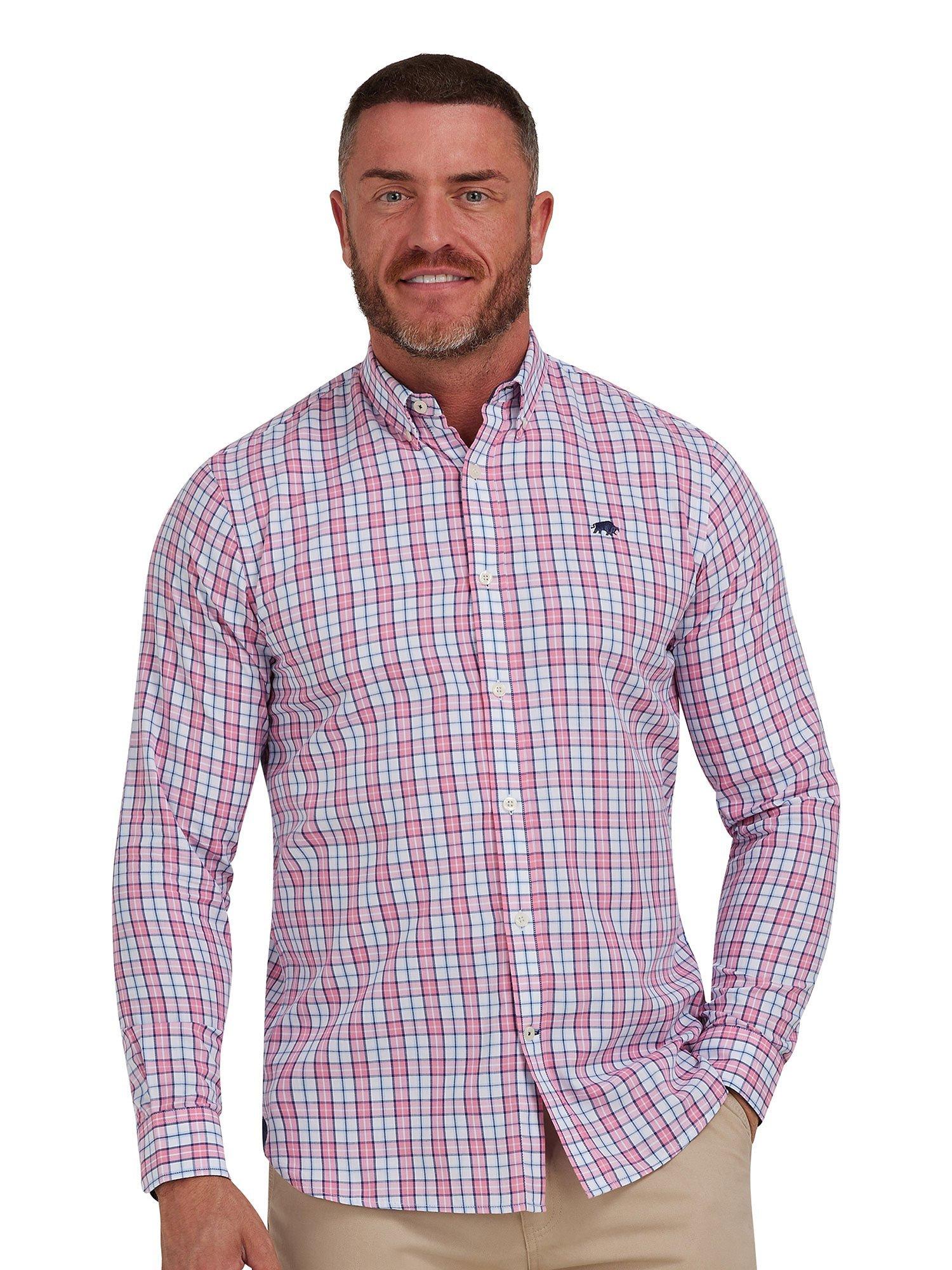 Raging Bull Long Sleeve Check Poplin Shirt, Pink/Multi