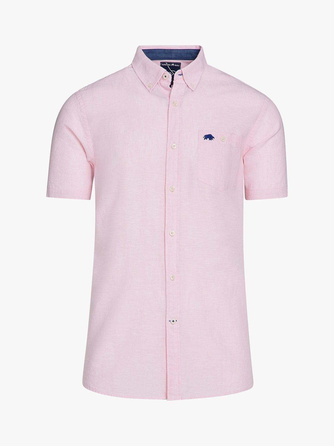 Product image 1 of 8, which shows Raging Bull Classic Linen Blend Short Sleeve Shirt, Pink, S