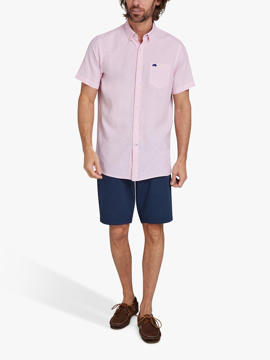 Product image 2 of 8, which shows Raging Bull Classic Linen Blend Short Sleeve Shirt, Pink, S