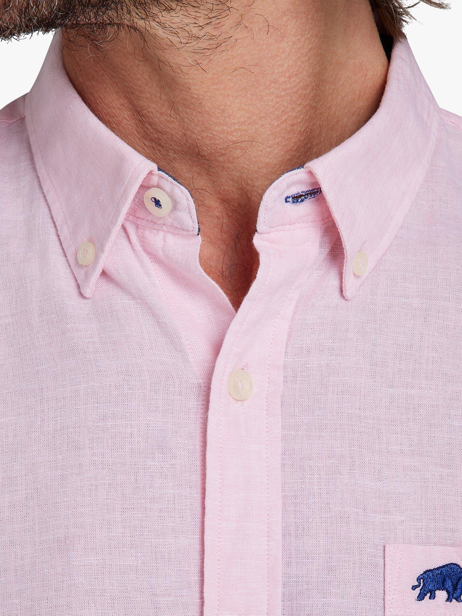 Product image 4 of 8, which shows Raging Bull Classic Linen Blend Short Sleeve Shirt, Pink, S