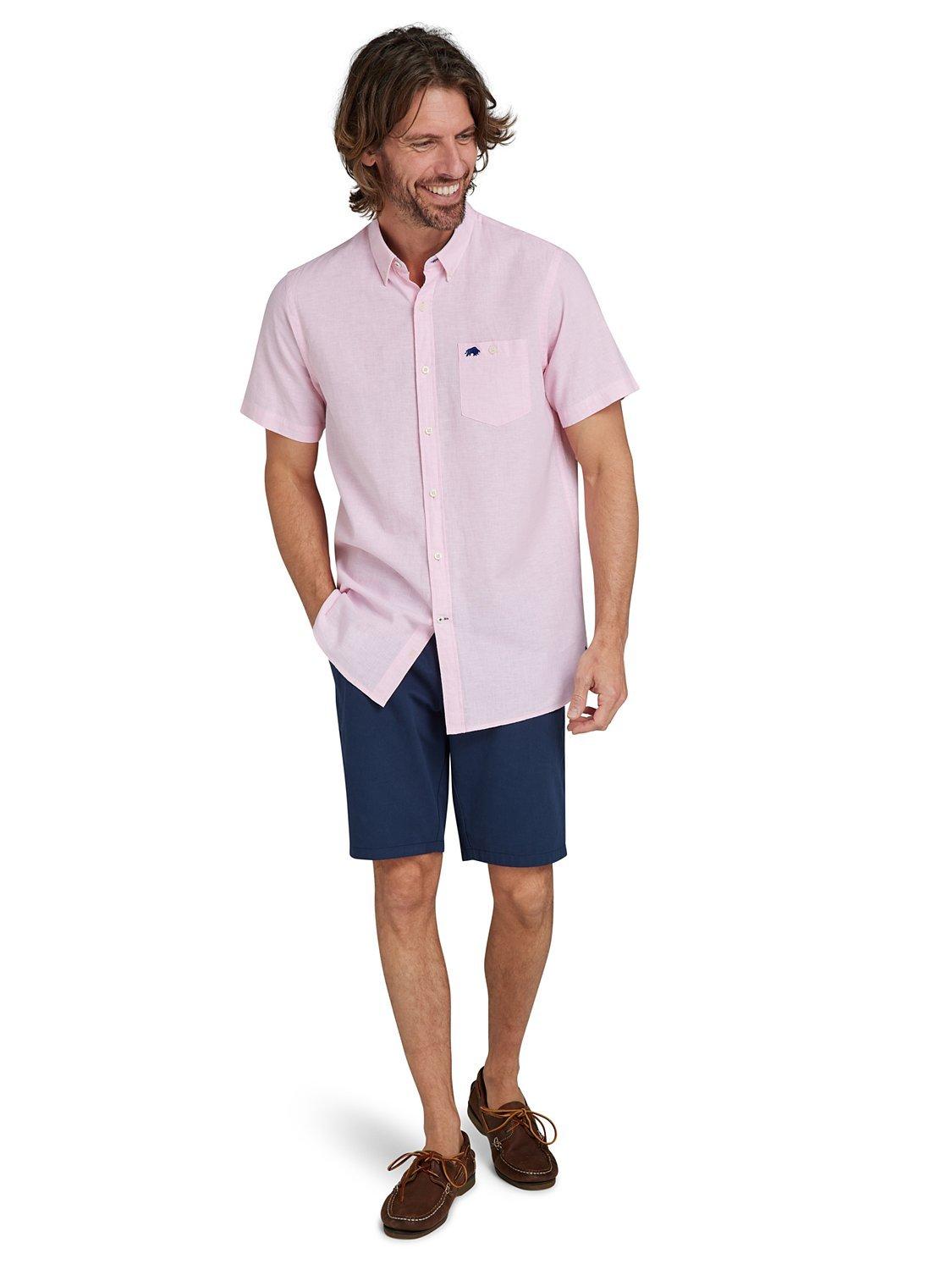 Product image 8 of 8, which shows Raging Bull Classic Linen Blend Short Sleeve Shirt, Pink, S