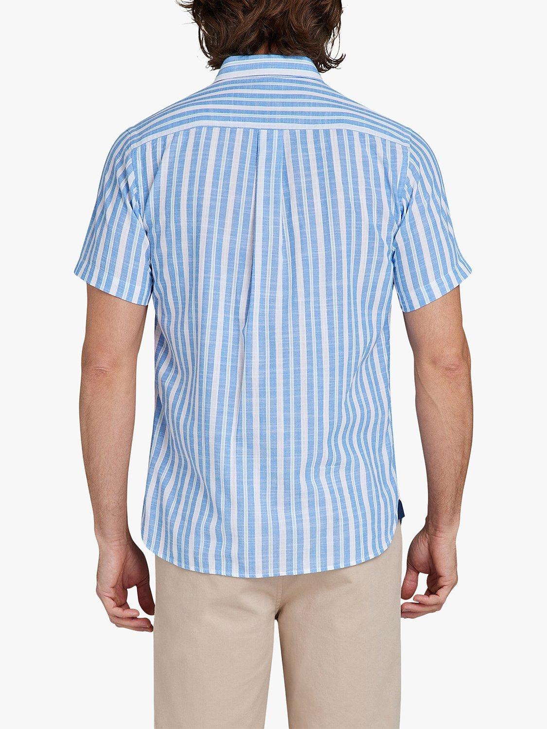 Raging Bull Short Sleeve Multi Stripe Linen Look Shirt, Mid Blue, XXXXXL