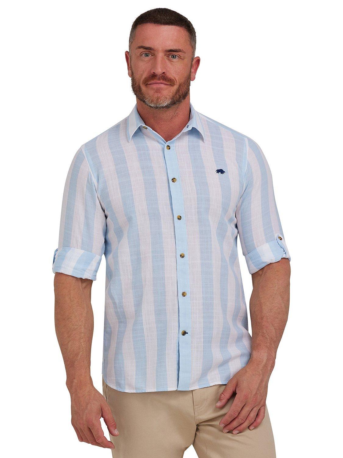 Raging Bull Stripe Cotton Shirt, Sky Blue