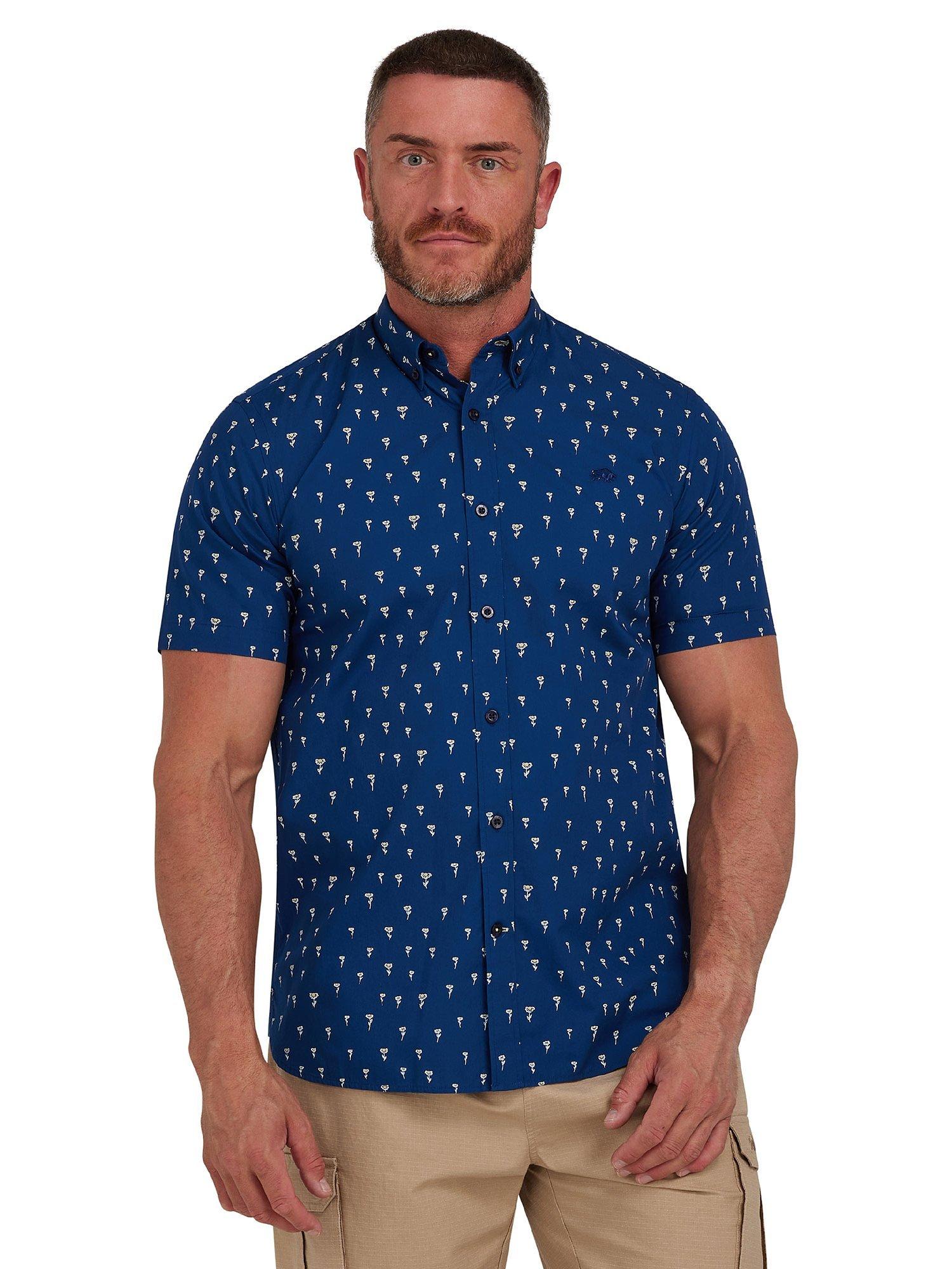 Raging Bull Short Sleeve Daisy Print Poplin Shirt, Navy