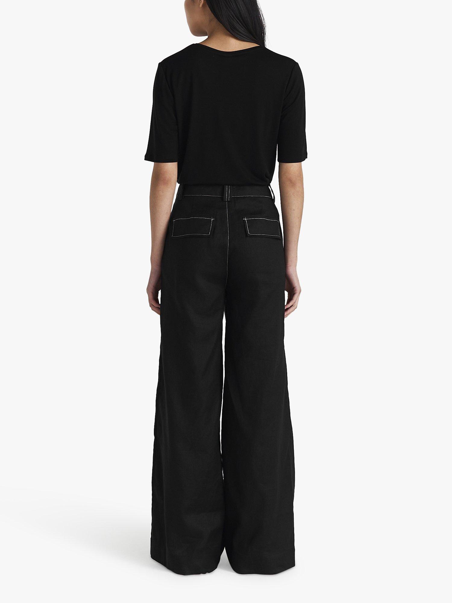 Twist & Tango Ginny Contrast Stitch Wide Leg Trousers, Black, 10
