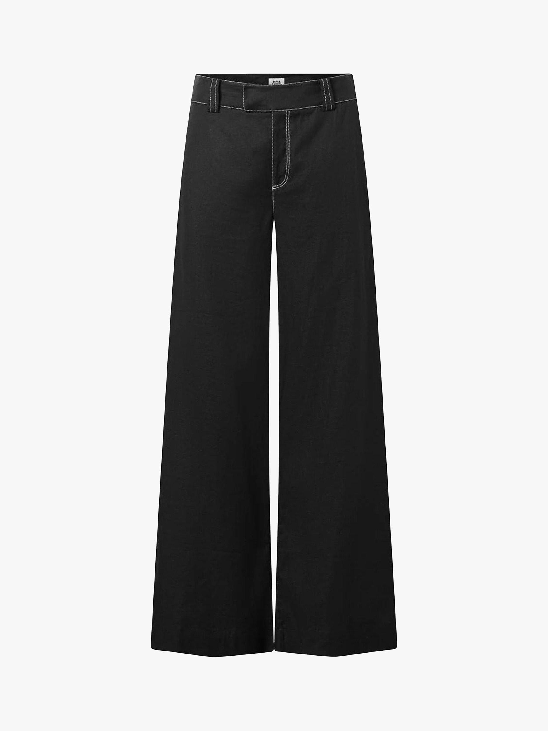 Twist & Tango Ginny Contrast Stitch Wide Leg Trousers, Black, 10