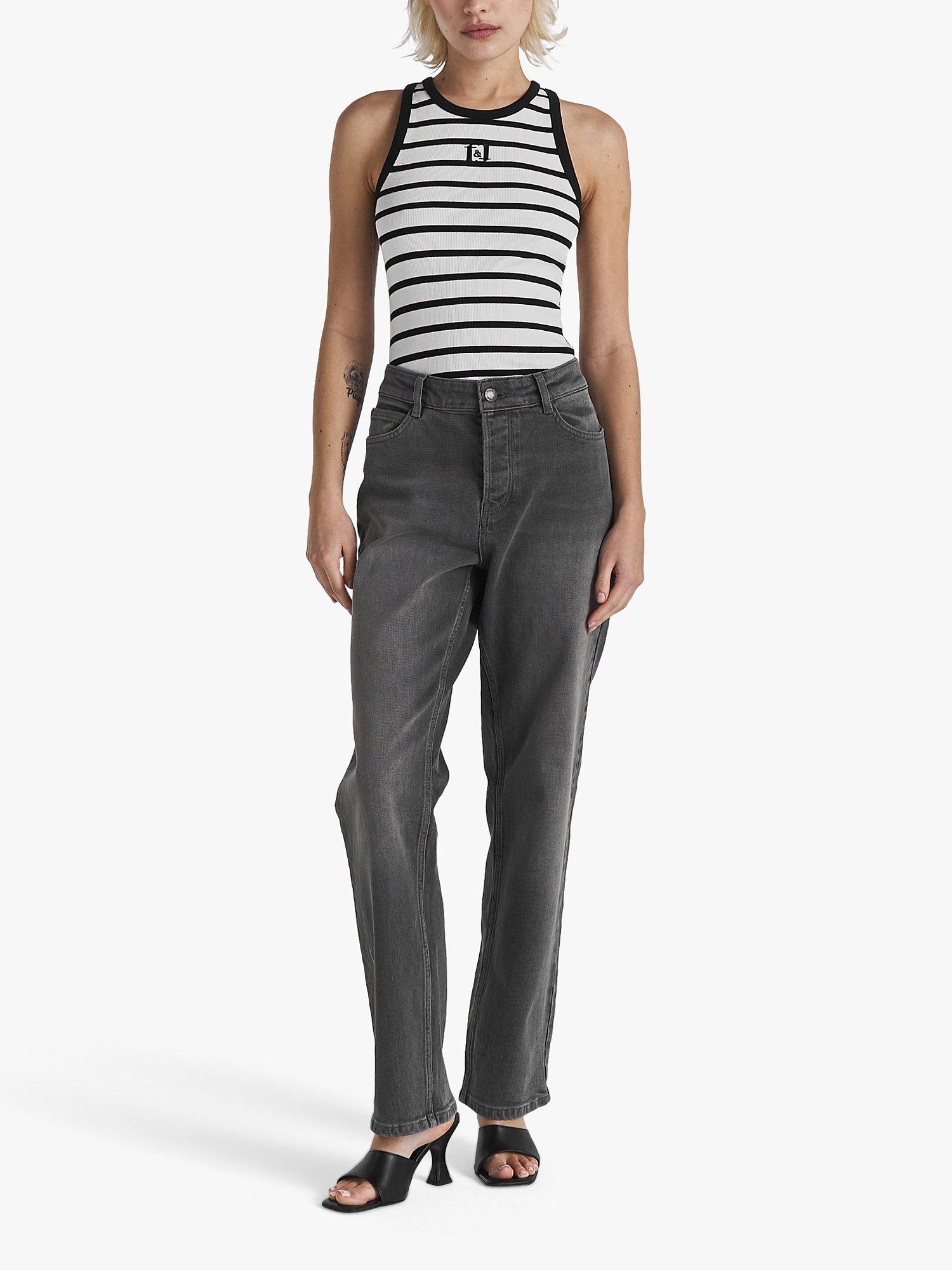 Product image 1 of 5, which shows Twist & Tango Azra Stripe Logo Racerback Vest Top, Black/White, XS
