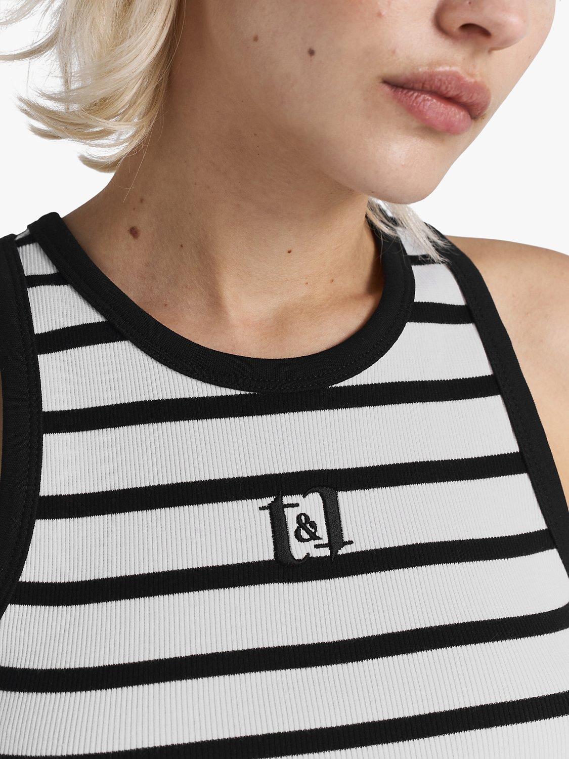 Product image 3 of 5, which shows Twist & Tango Azra Stripe Logo Racerback Vest Top, Black/White, XS