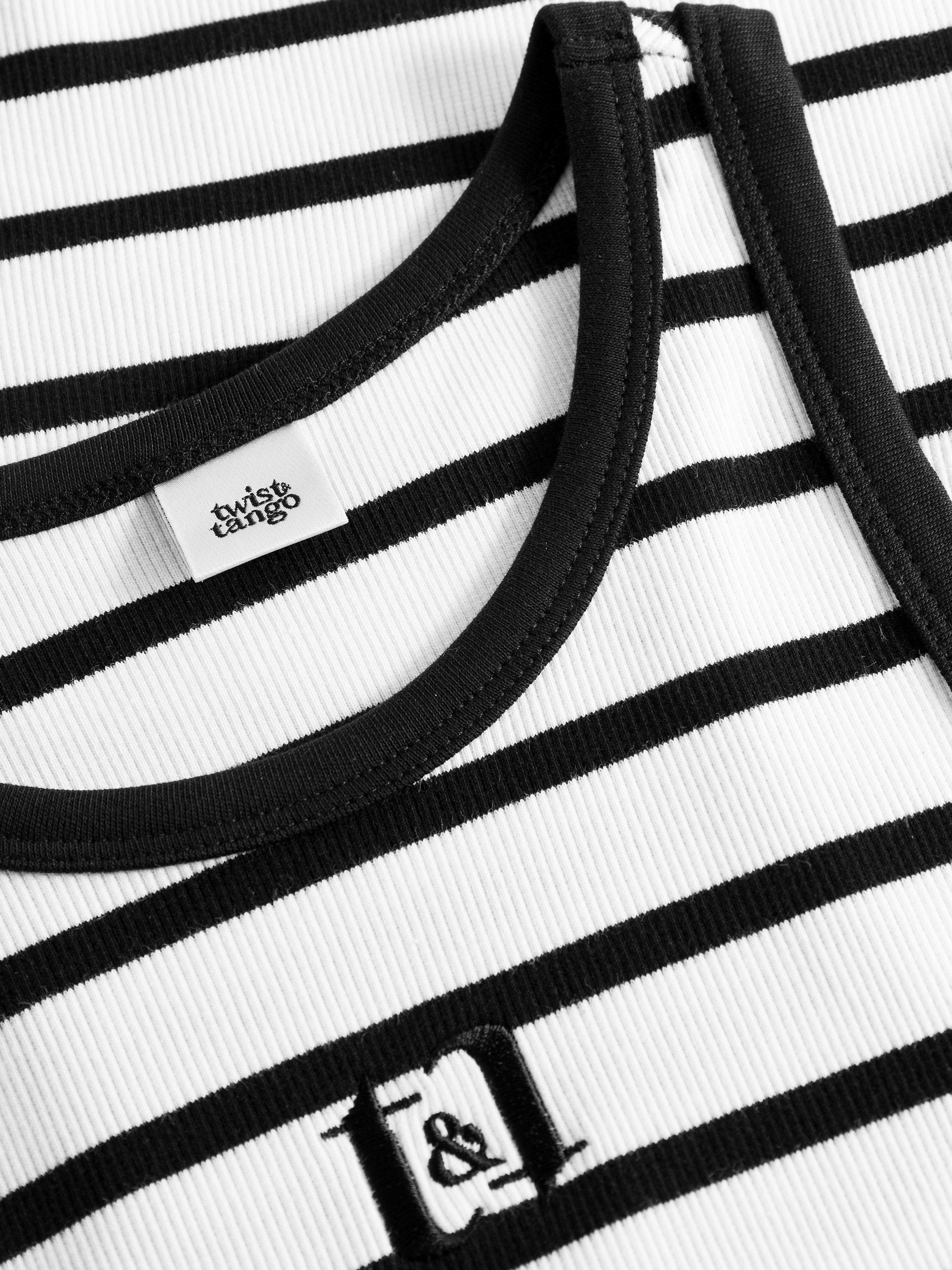 Product image 5 of 5, which shows Twist & Tango Azra Stripe Logo Racerback Vest Top, Black/White, XS