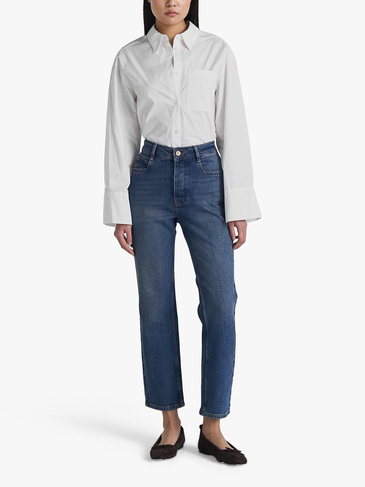 Product image 1 of 4, which shows Twist & Tango Sally High Waist Straight Leg Jeans, Dark Blue Wash, 25R