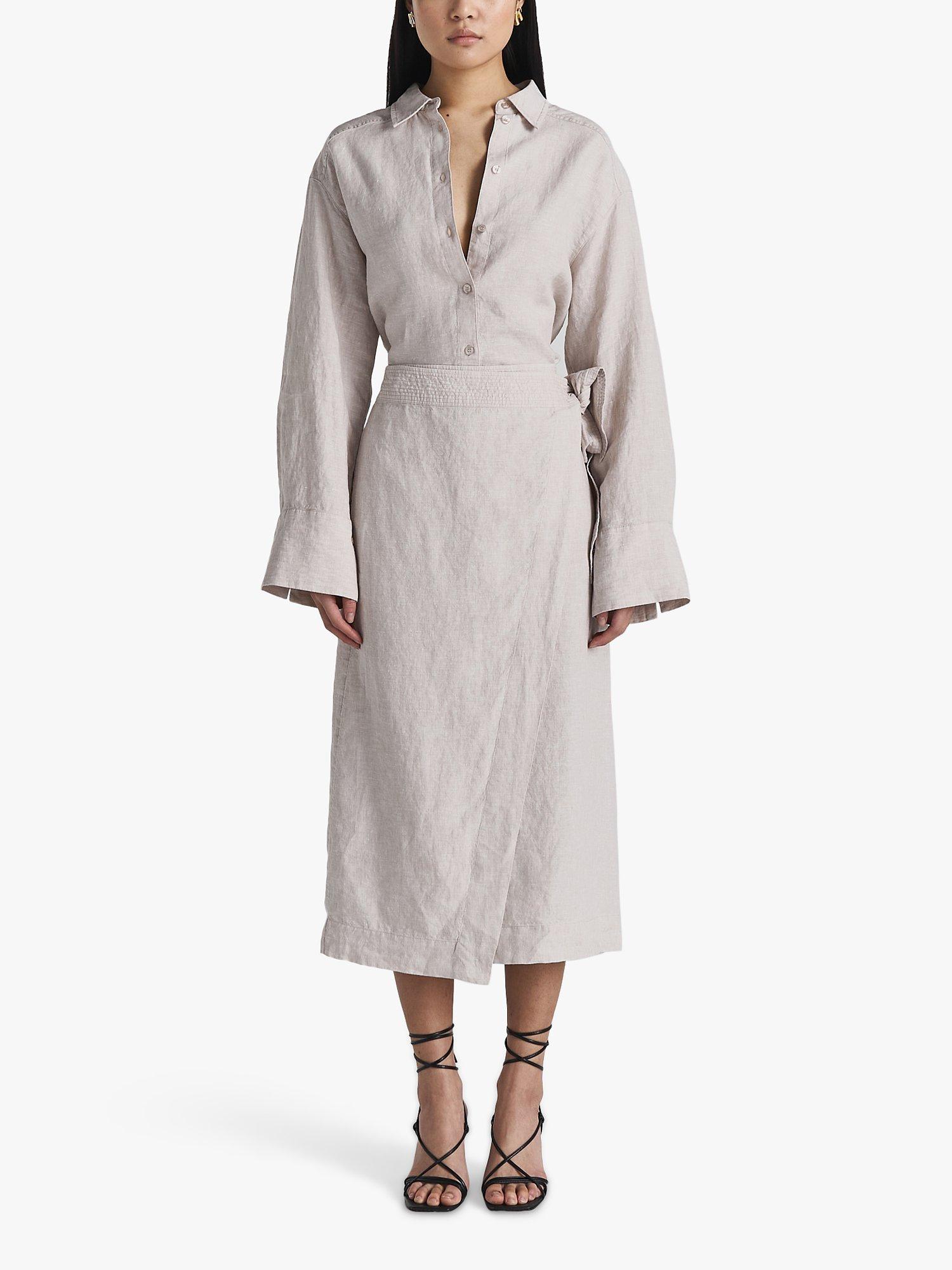 Product image 1 of 5, which shows Twist & Tango Vivenne Linen Wrap Midi Skirt, Beige Melange, 8