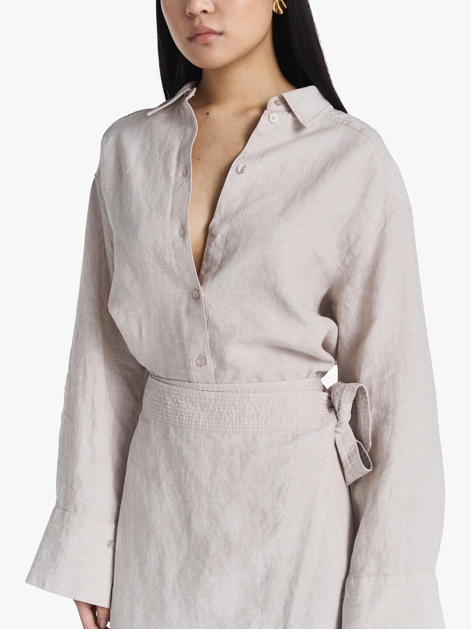 Product image 3 of 5, which shows Twist & Tango Vivenne Linen Wrap Midi Skirt, Beige Melange, 8