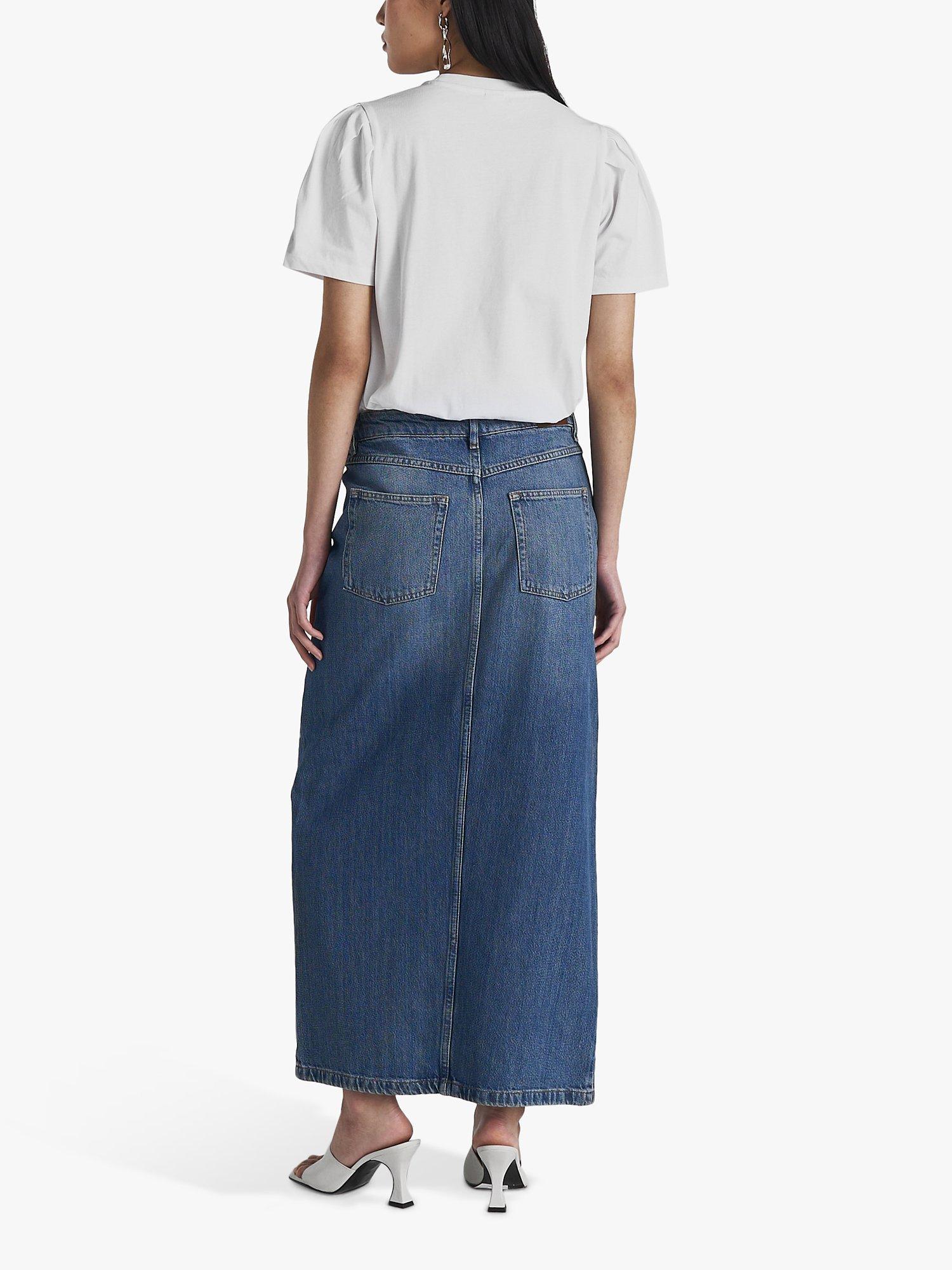 Product image 2 of 5, which shows Twist & Tango Hattie Organic Cotton Rigid Midi Denim Skirt, Blue Wash, 8