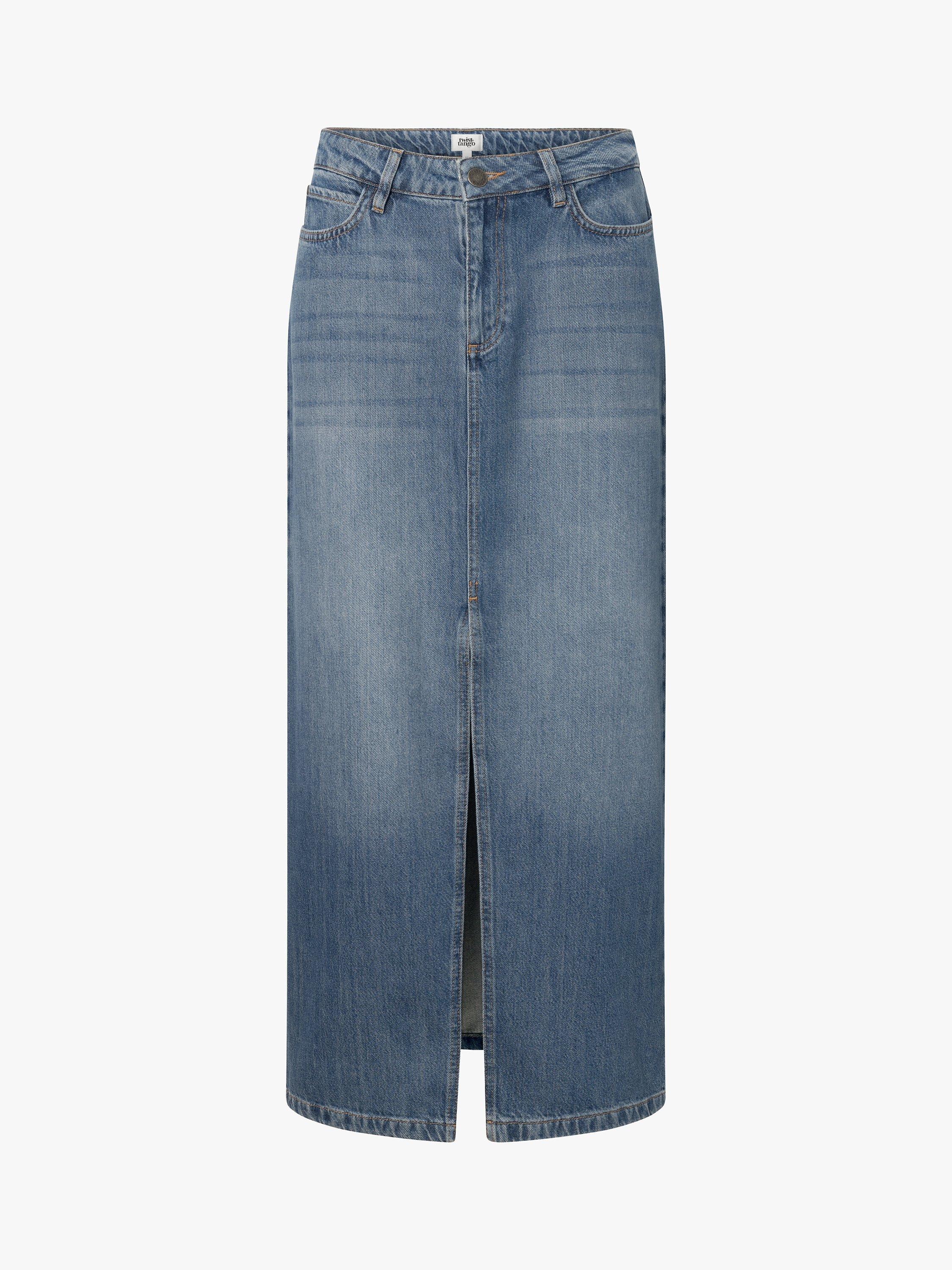 Product image 3 of 5, which shows Twist & Tango Hattie Organic Cotton Rigid Midi Denim Skirt, Blue Wash, 8