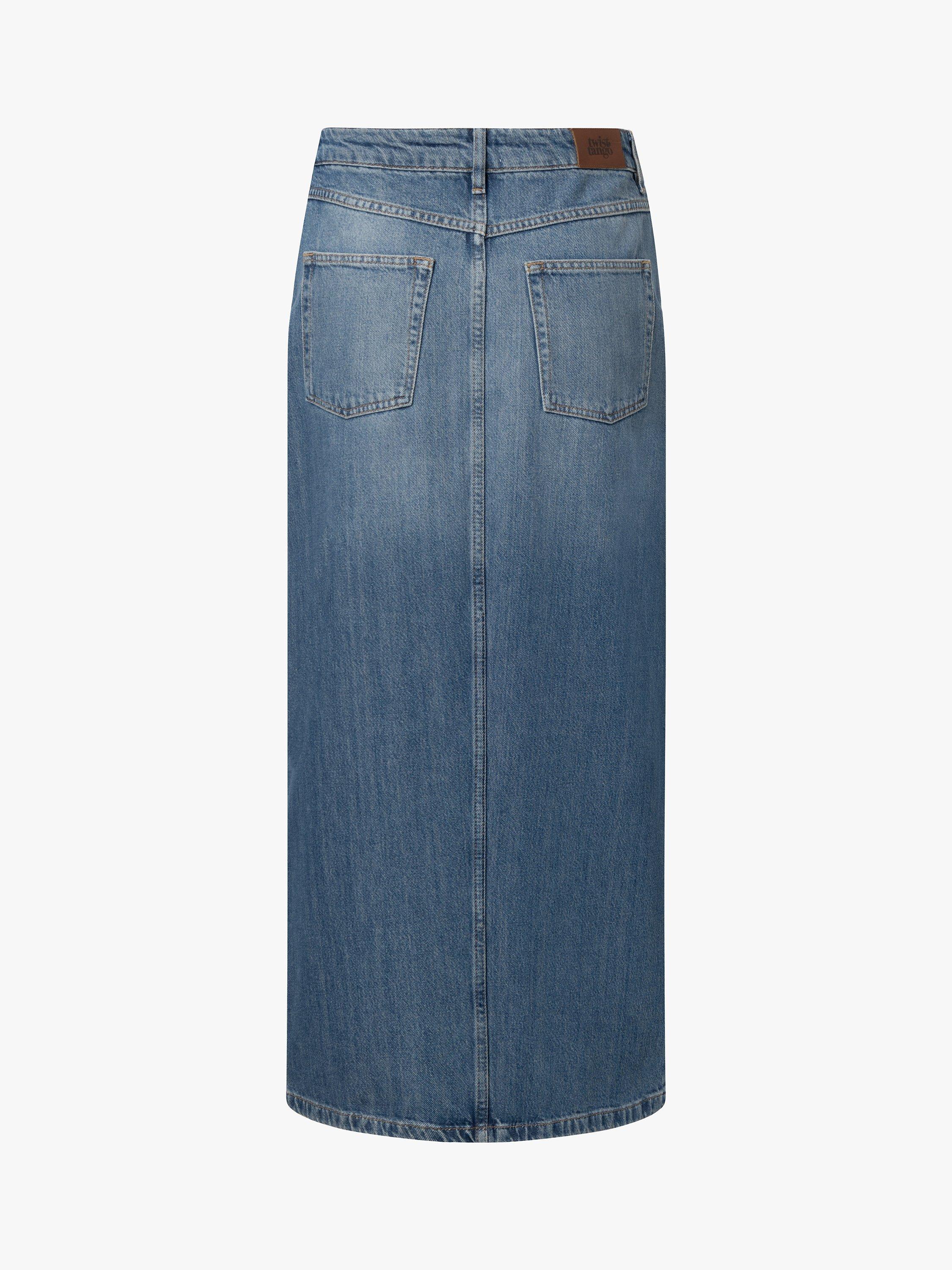 Product image 4 of 5, which shows Twist & Tango Hattie Organic Cotton Rigid Midi Denim Skirt, Blue Wash, 8