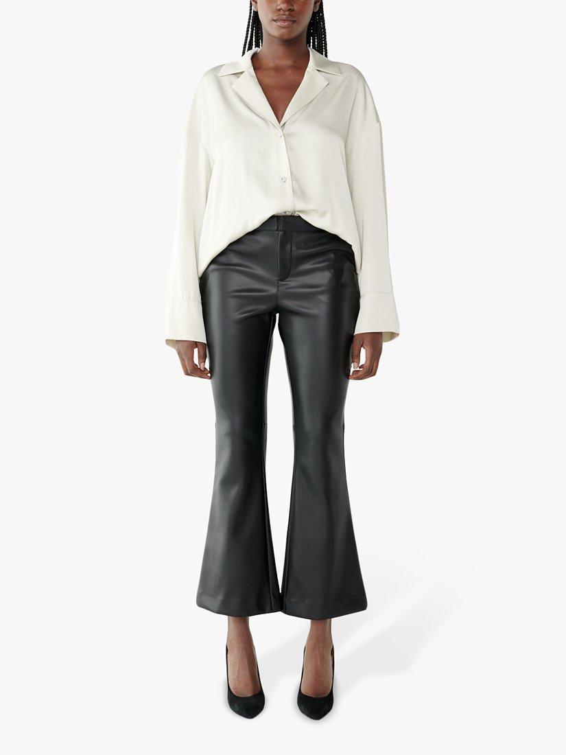 Product image 3 of 4, which shows Twist & Tango Cornelia Faux Leather Cropped Kick Flare Trousers, Black, 8