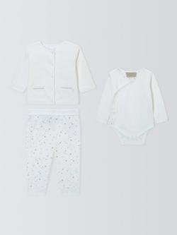 John Lewis Heirloom Collection Baby Bodysuit, Leggings and Reversible Jacket Set, White