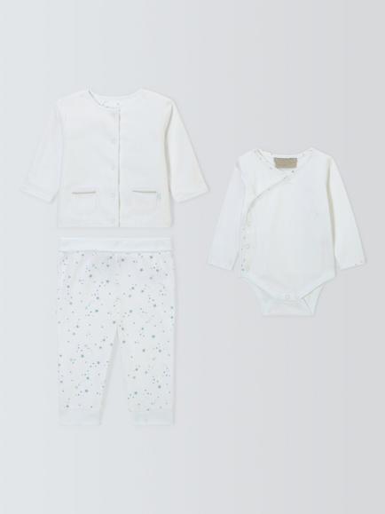 John Lewis Heirloom Collection Baby Bodysuit, Leggings and Reversible Jacket Set, White