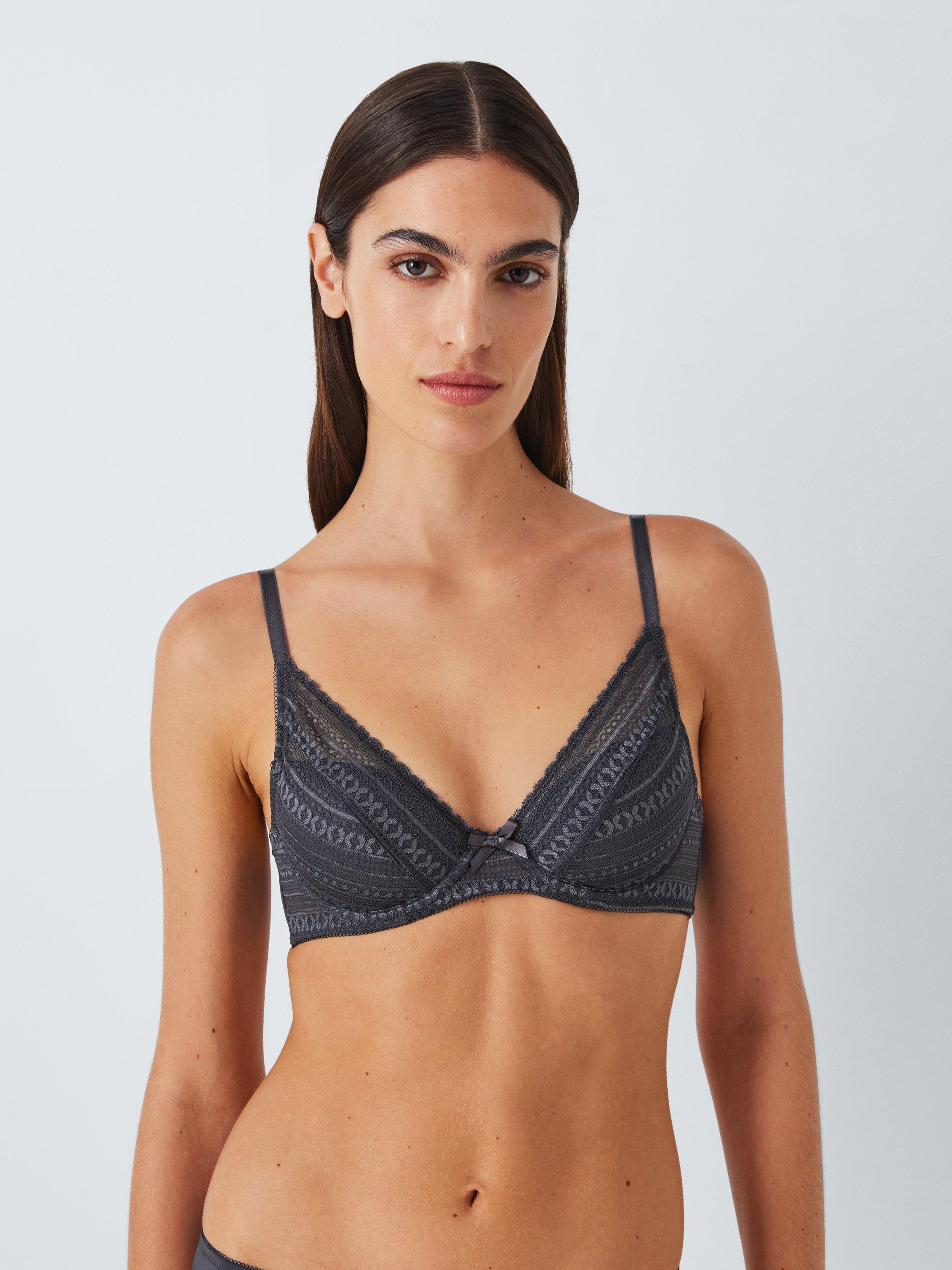 Product image 1 of 11, which shows John Lewis Felicity Padded Plunge Bra, Graphite Grey, 34DD