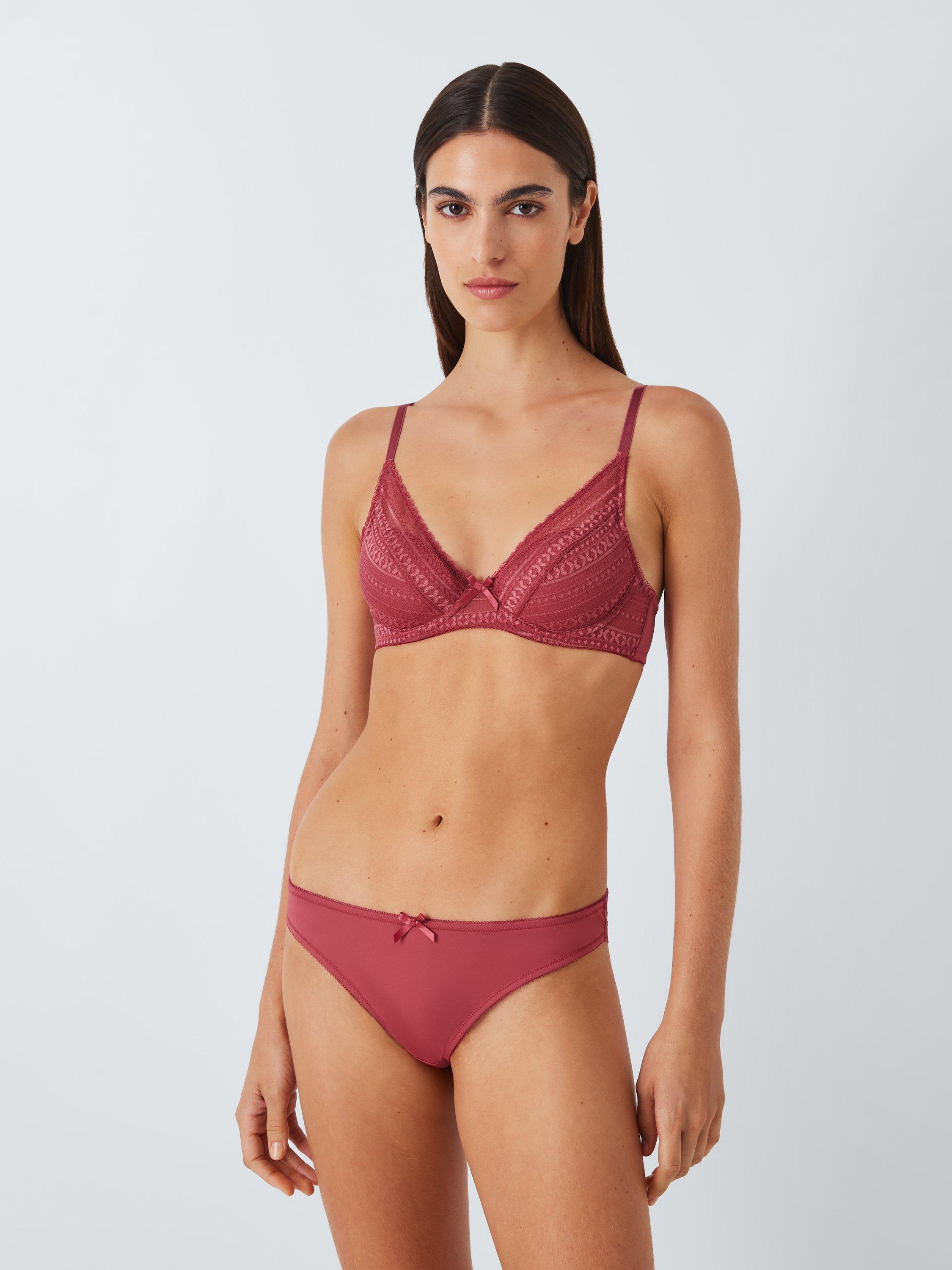 Product image 6 of 10, which shows John Lewis Felicity Padded Lace Plunge Bra, Earth Red, 30E