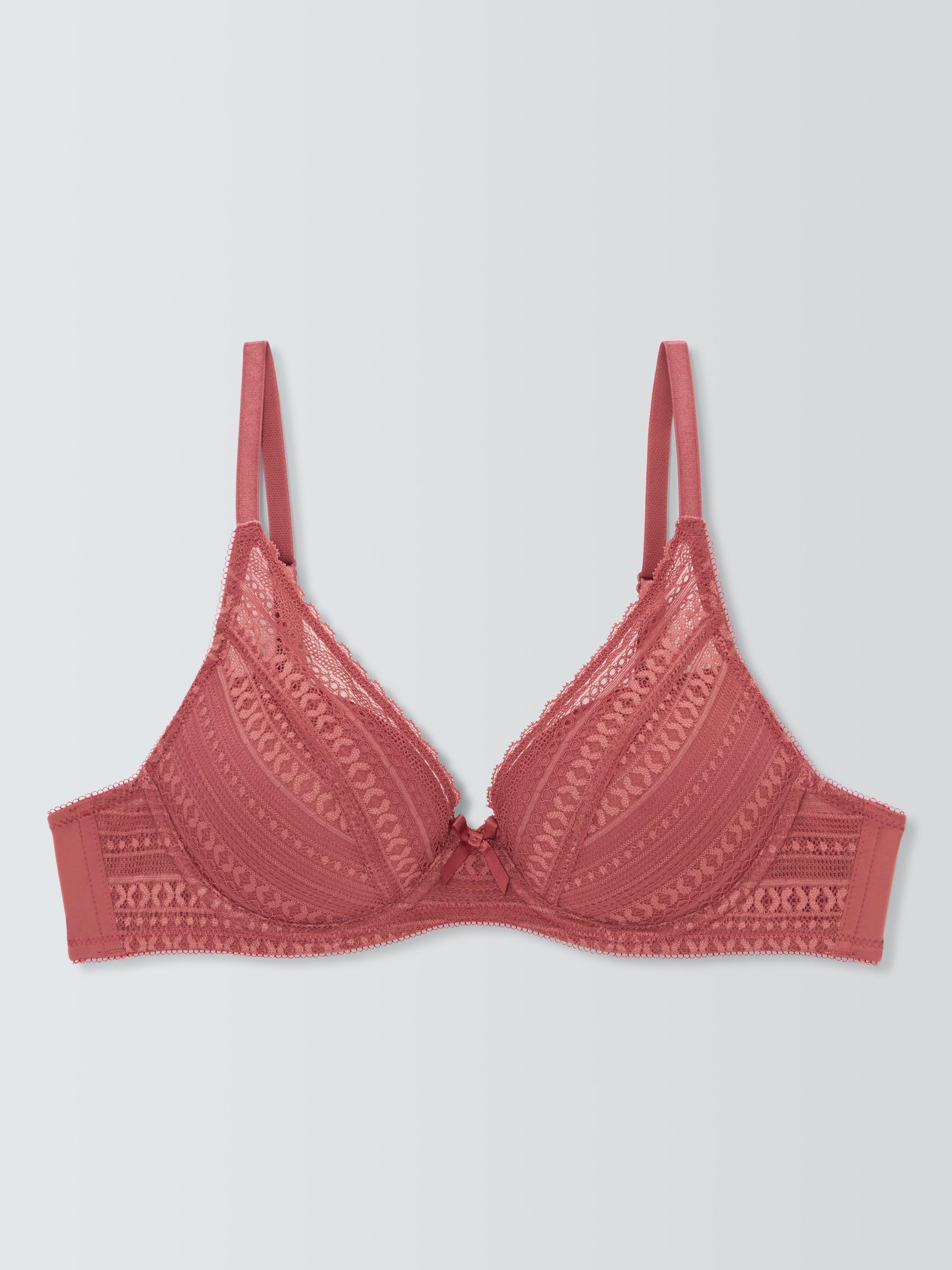 Product image 7 of 10, which shows John Lewis Felicity Padded Lace Plunge Bra, Earth Red, 30E