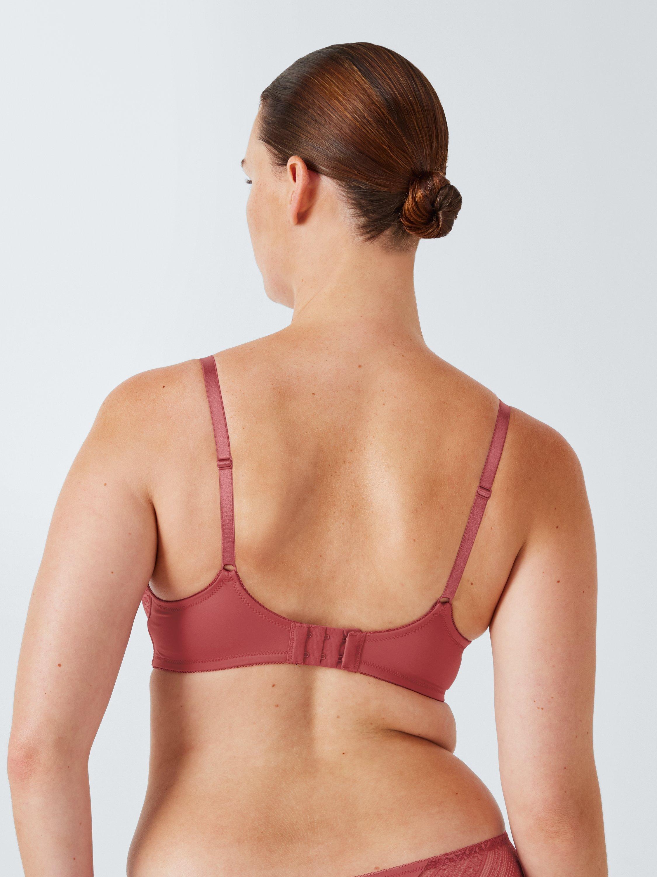 Product image 4 of 10, which shows John Lewis Felicity Padded Lace Plunge Bra, Earth Red, 30E