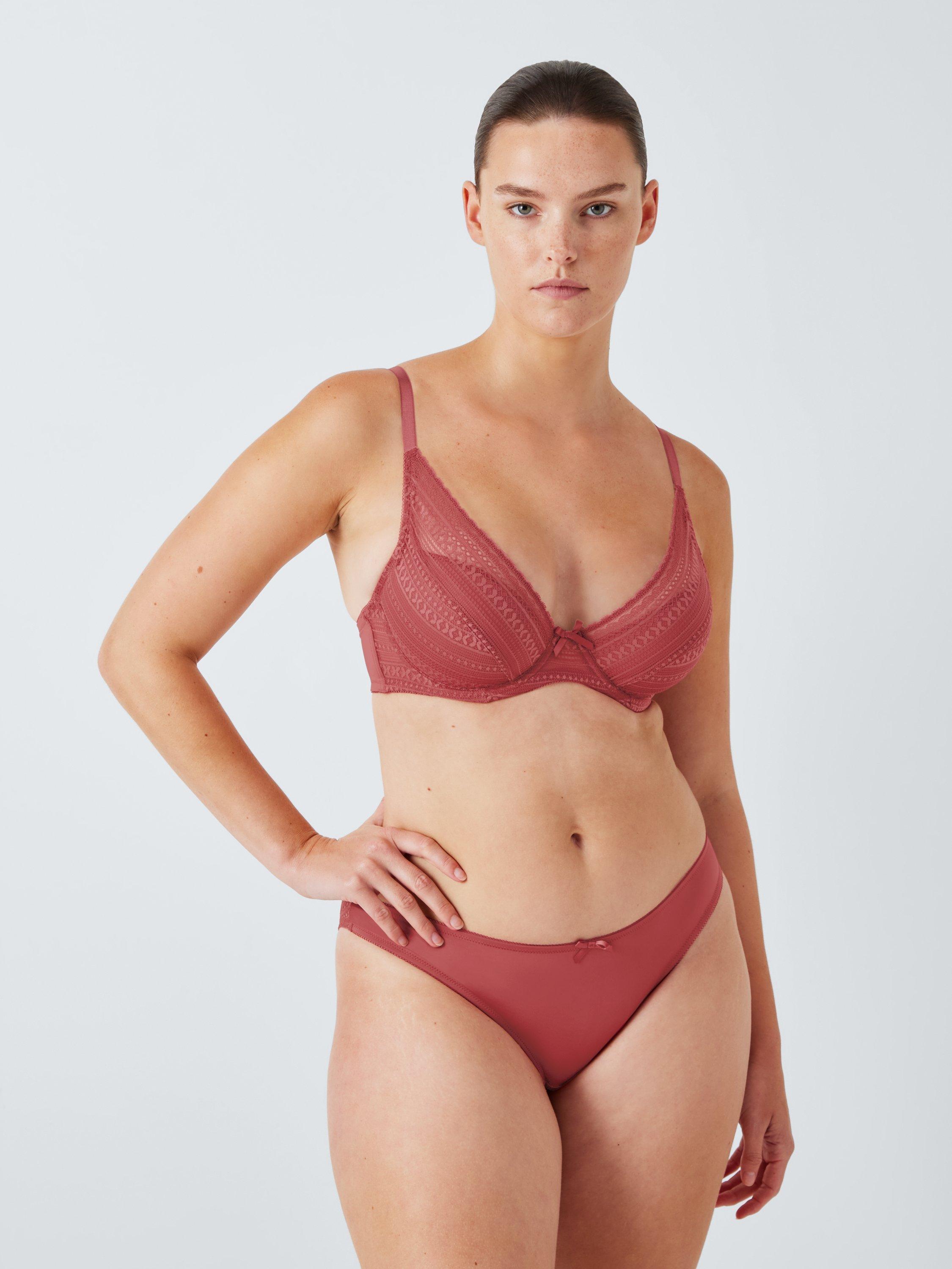 Product image 5 of 10, which shows John Lewis Felicity Padded Lace Plunge Bra, Earth Red, 30E