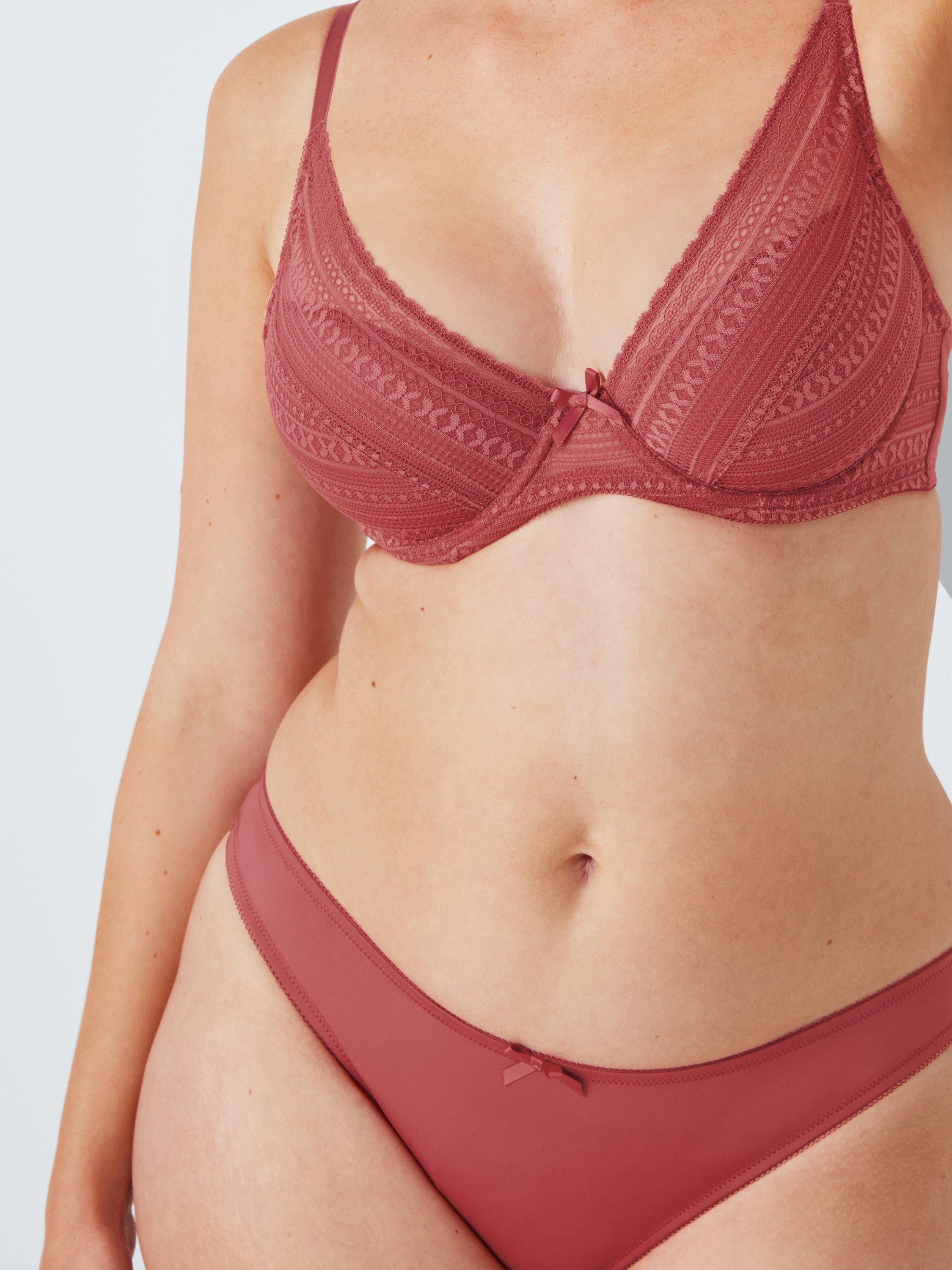 Product image 10 of 10, which shows John Lewis Felicity Padded Lace Plunge Bra, Earth Red, 30E
