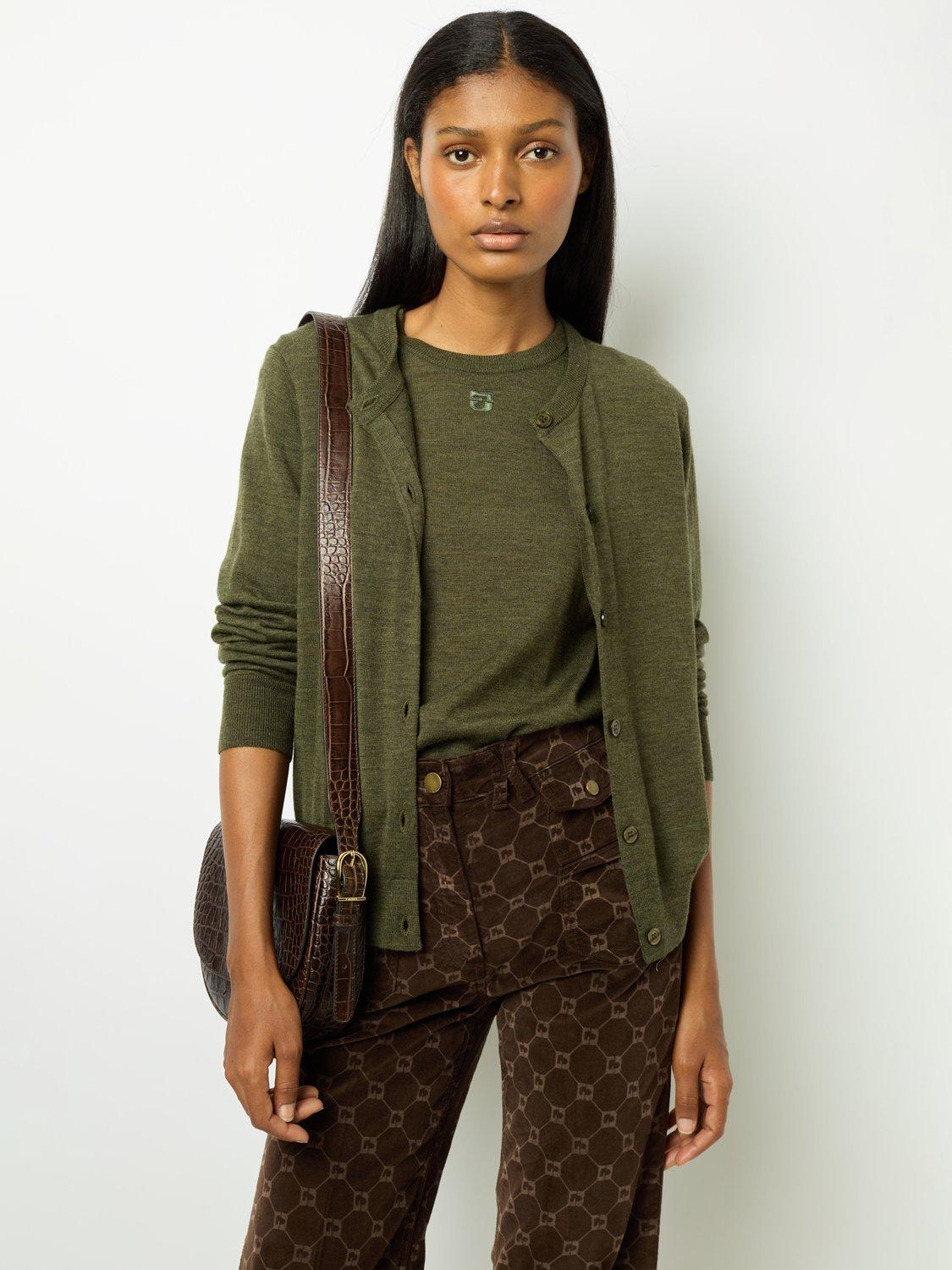 Gerard Darel Lyane Merino Wool Cardigan, Khaki, 6