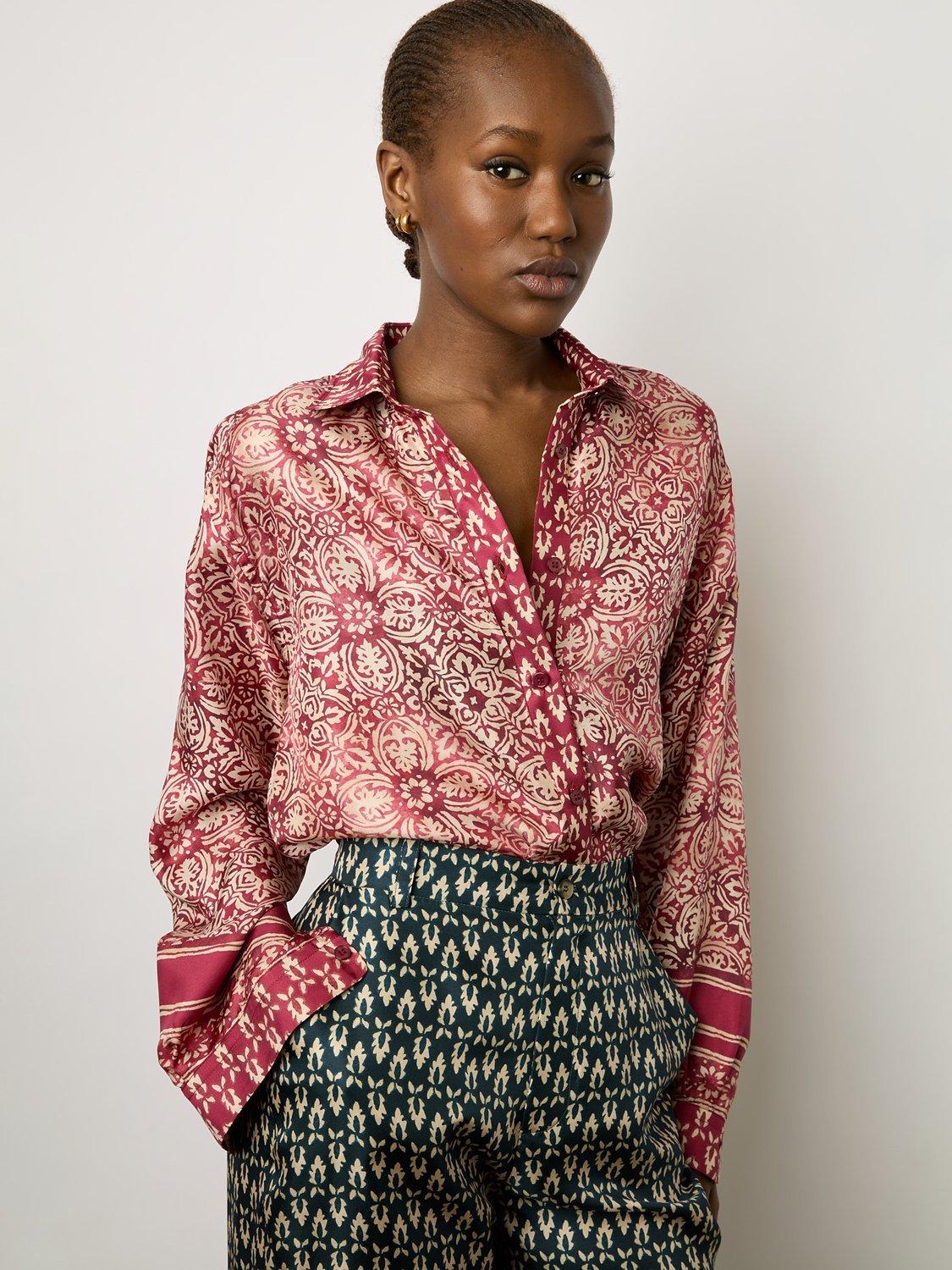 Gerard Darel Athena Graphic Print Silk Shirt, Red