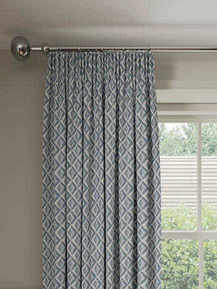 John Lewis Jaya Print Pair Lined Pencil Pleat Curtains, Lake Blue