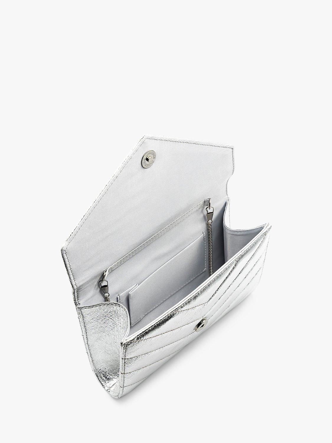 Product image 3 of 3, which shows Paradox London Dextra Quilted Metallic Clutch Bag, Silver, One Size