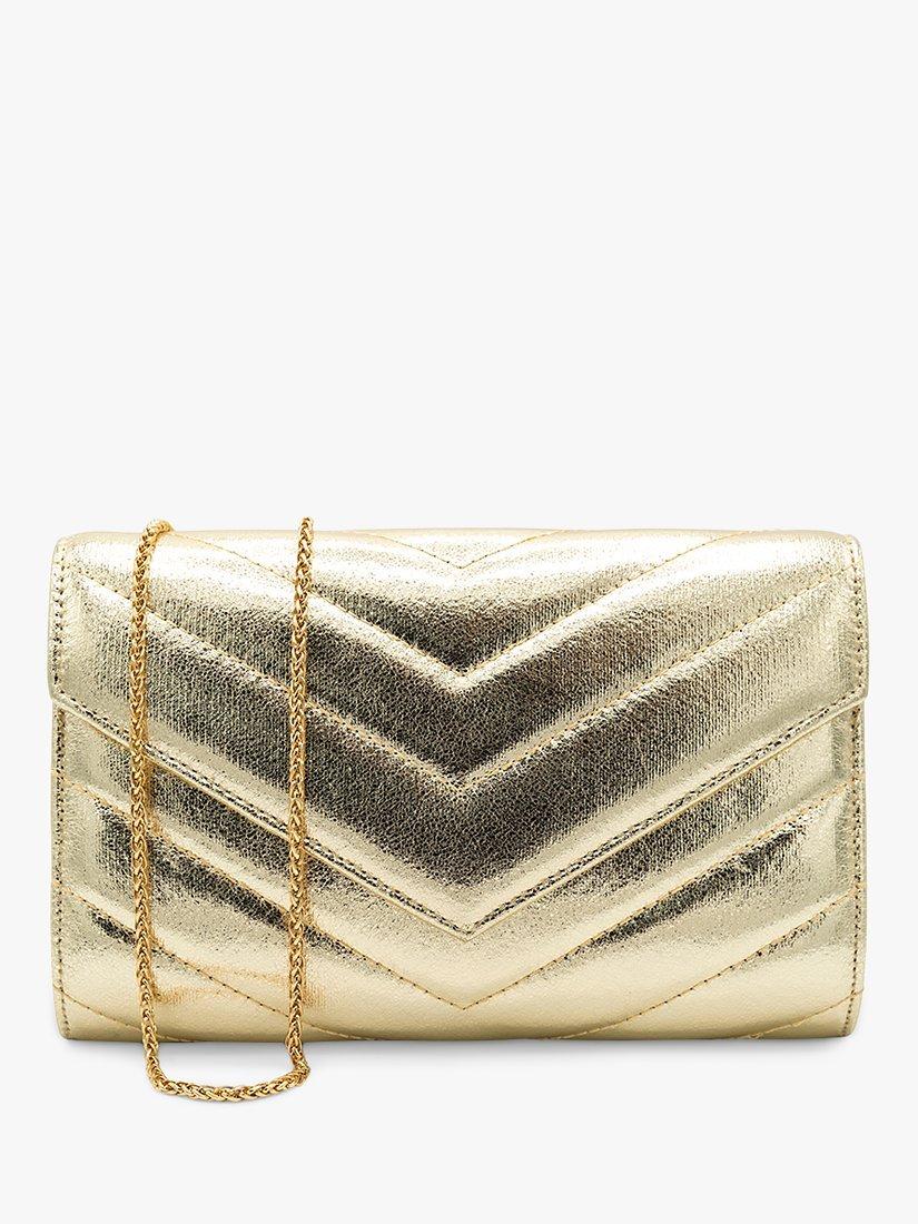 Product image 1 of 3, which shows Paradox London Dextra Quilted Metallic Clutch Bag, Champagne, One Size