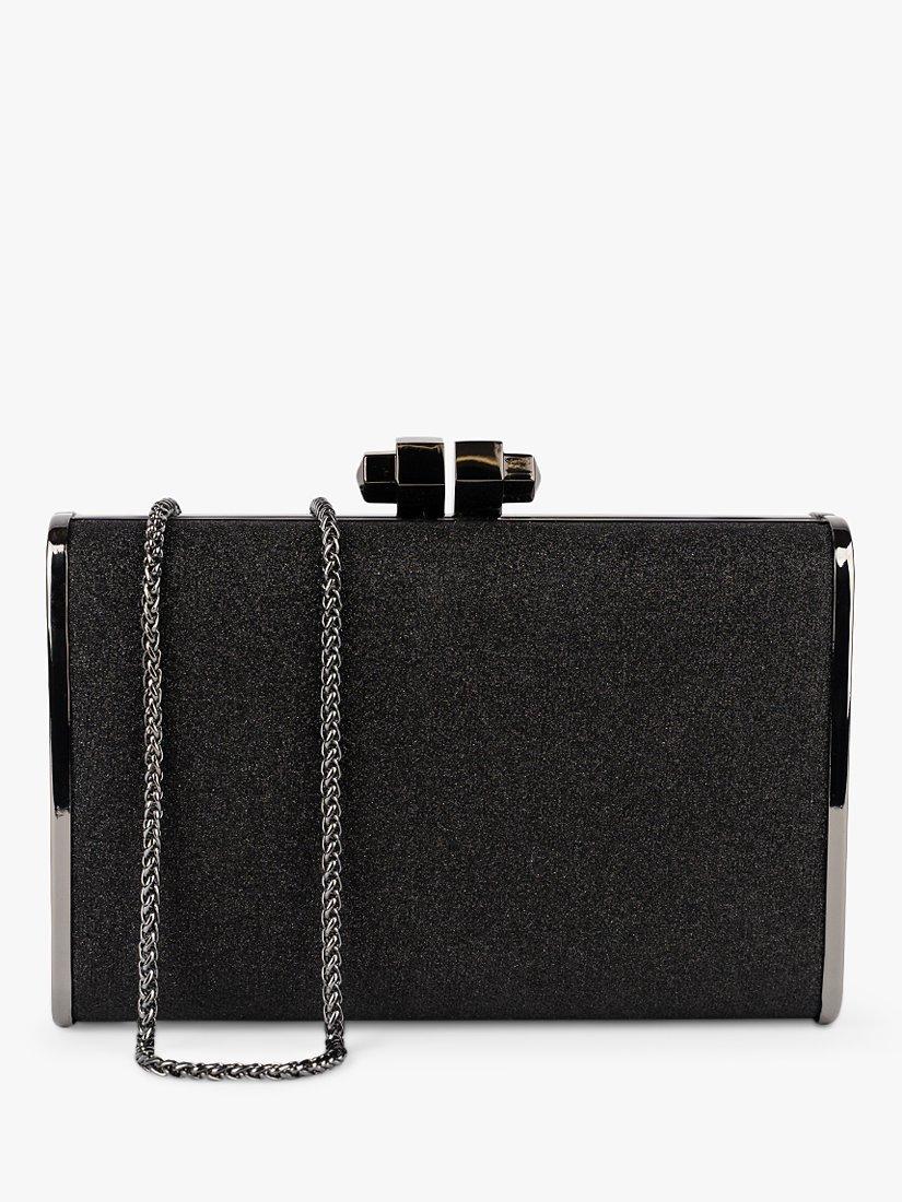 Product image 1 of 3, which shows Paradox London Devica Glitter Box Clutch Bag, Black, One Size