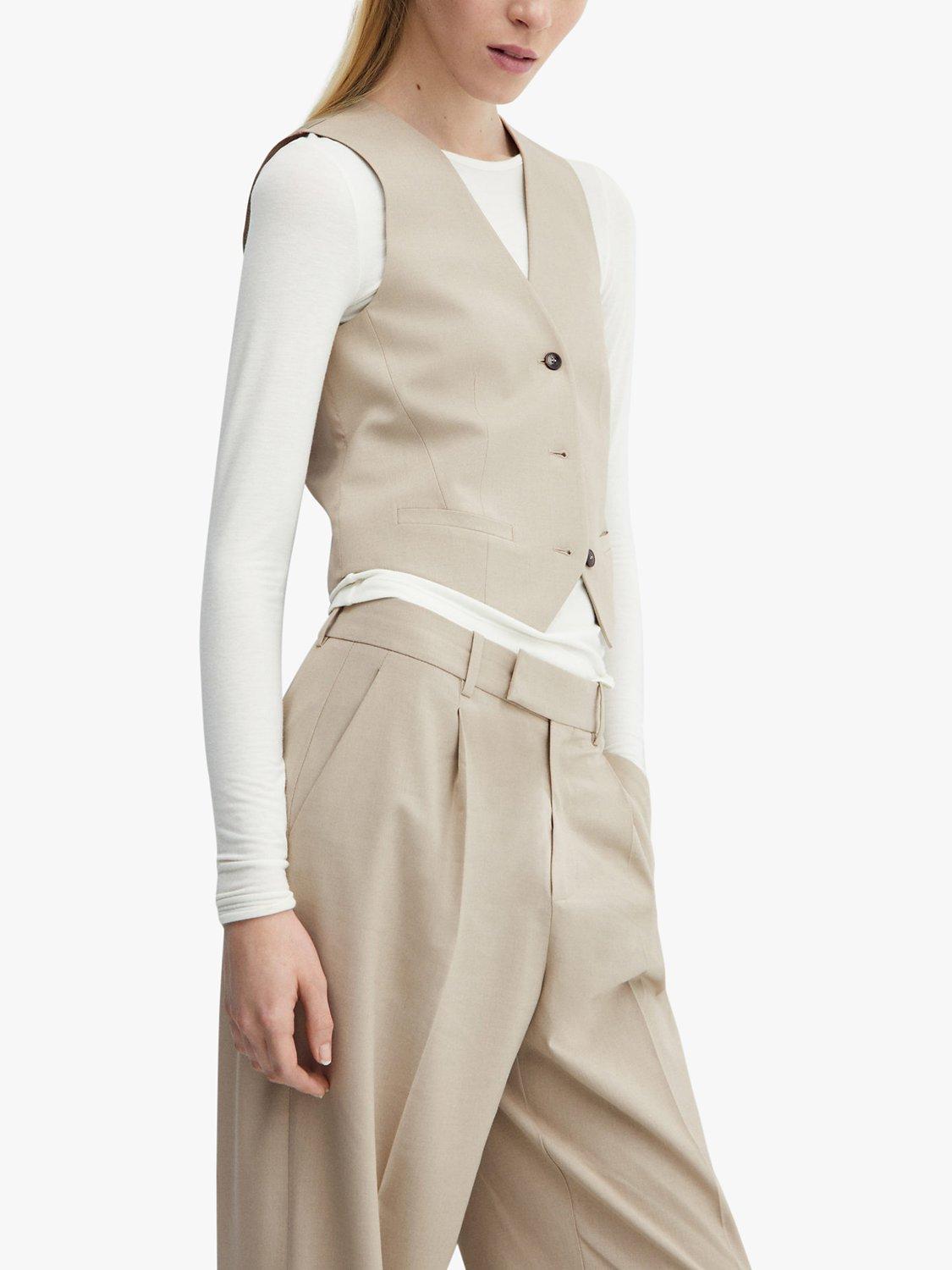 Mango Maura Single Breasted Waistcoat, Beige