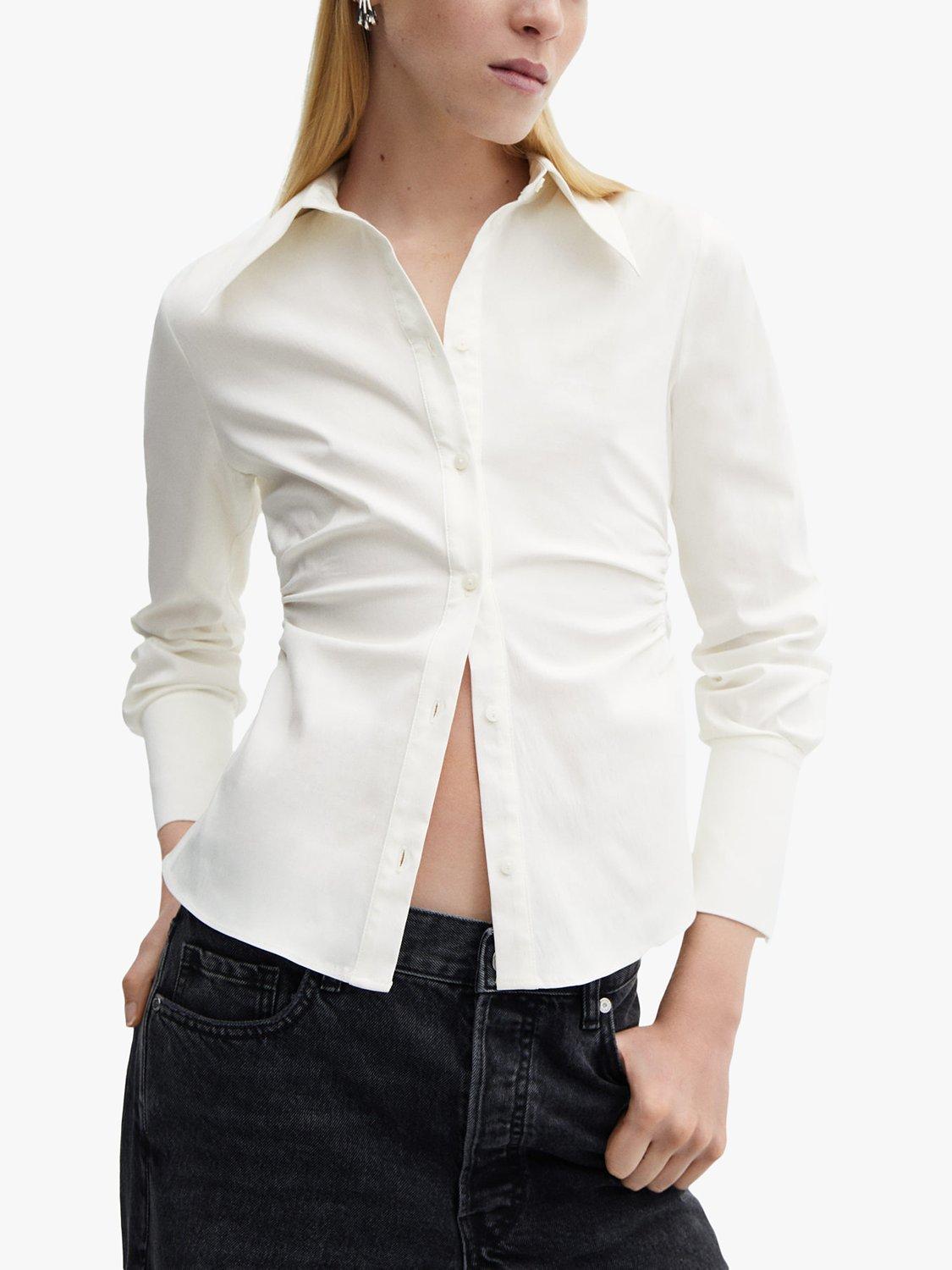 Mango Frunci Velvet Shirt, Natural White