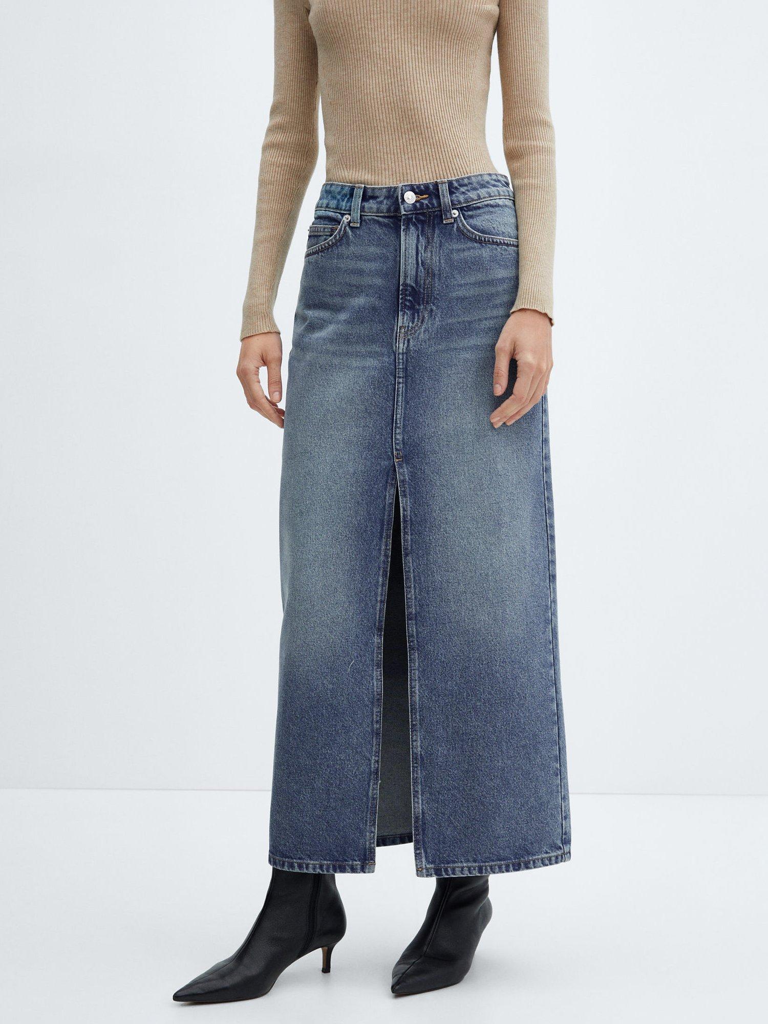 Mango Abele Denim Maxi Skirt, Open Blue
