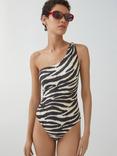 Mango Animal Print Swimsuit, Black/Multi