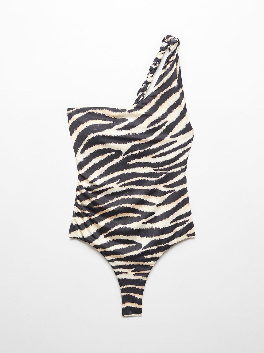 Mango Animal Print Swimsuit, Black/Multi, S