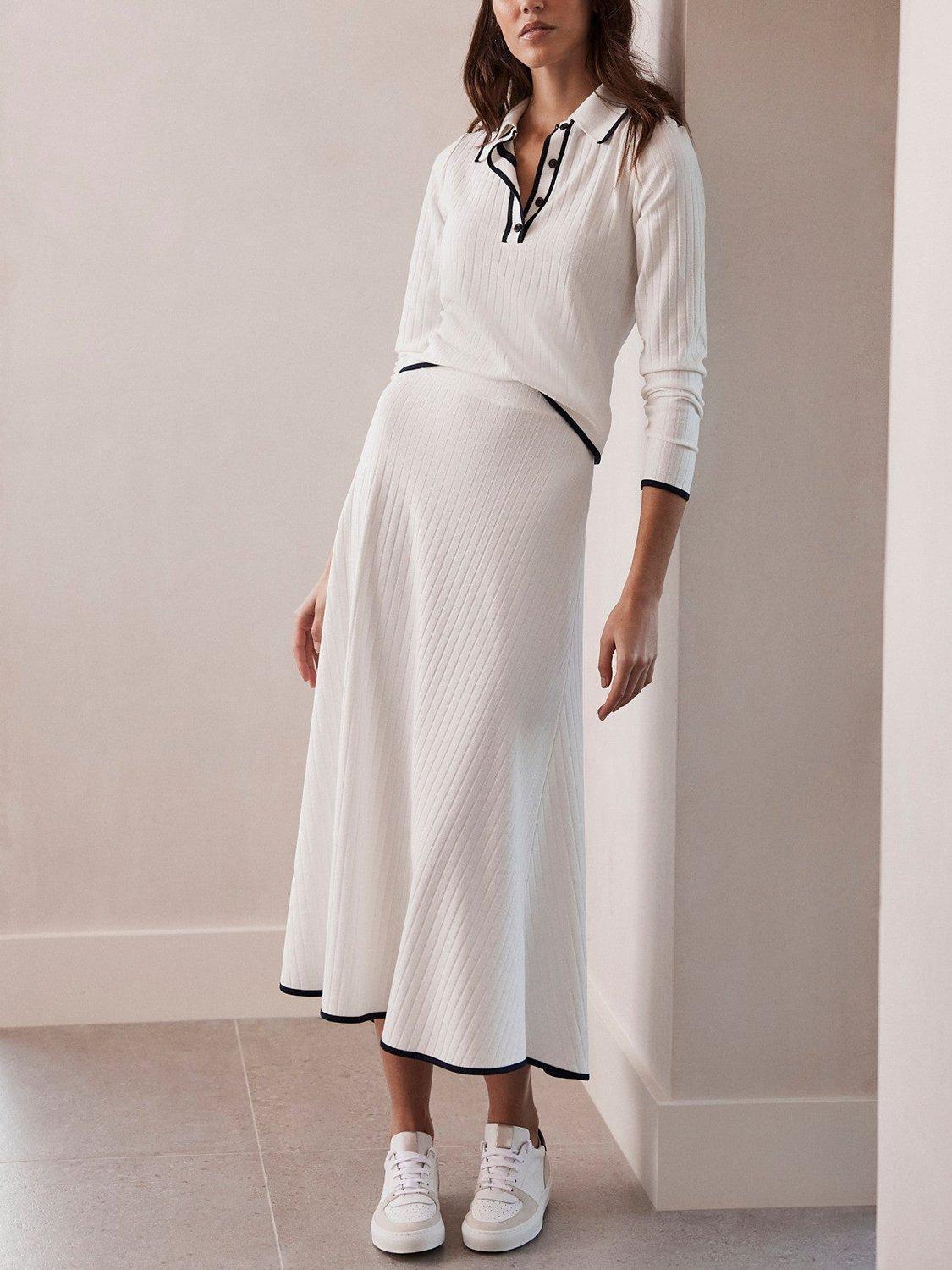 Product image 3 of 8, which shows Mint Velvet Ribbed Polo Neck Top, Ivory, XS