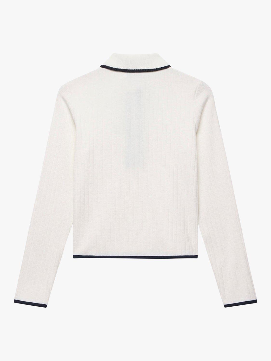 Product image 7 of 8, which shows Mint Velvet Ribbed Polo Neck Top, Ivory, XS