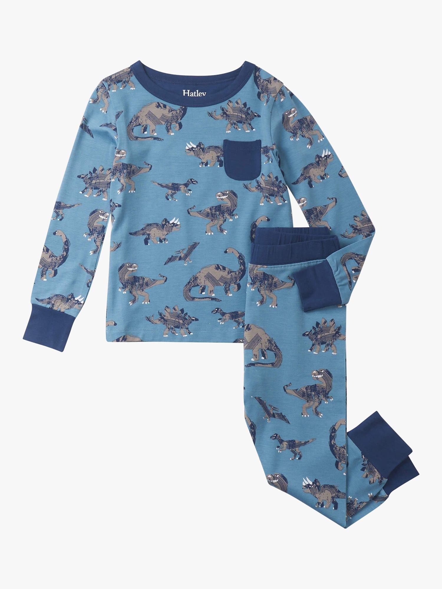 Hatley Kids' Broken Dino Stamp Pyjamas Set, Blue Heaven