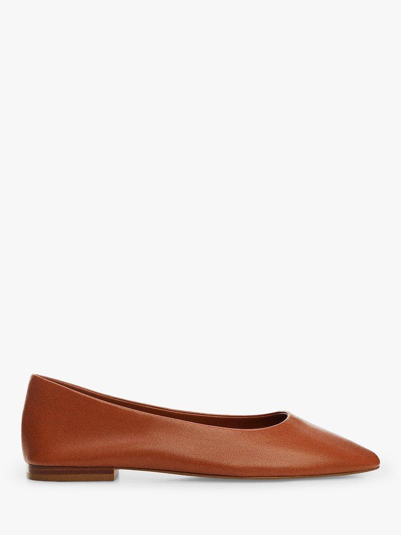 Mango Sua Leather Ballerina Pumps, Medium Brown