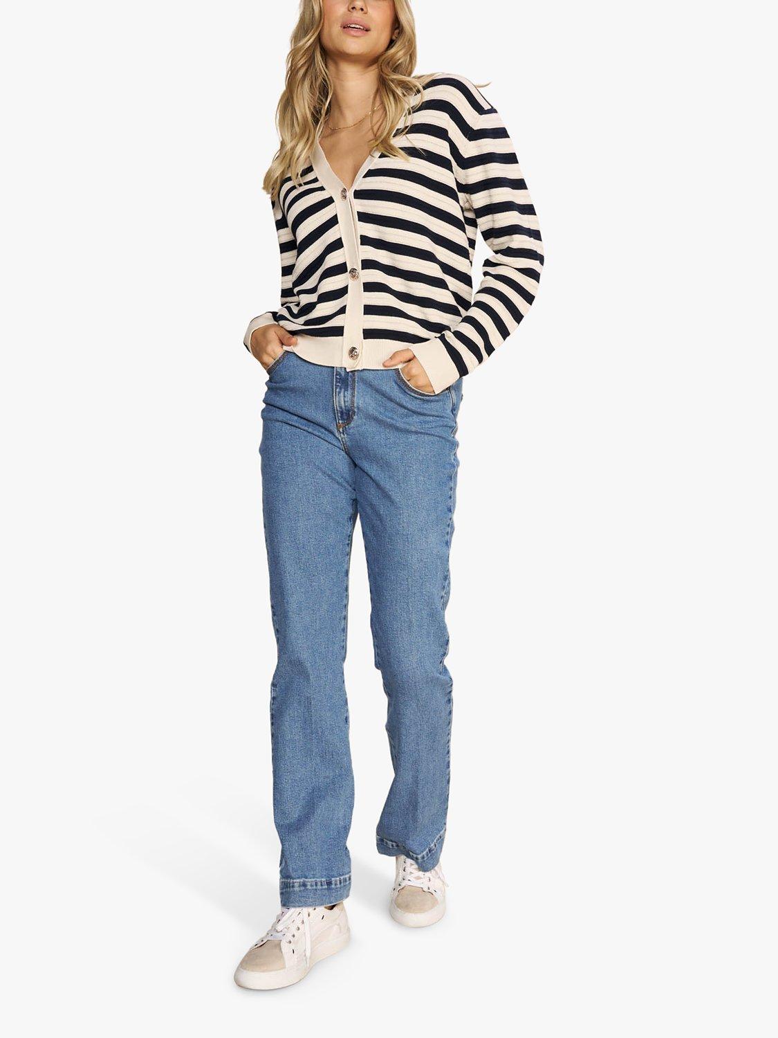 Product image 2 of 3, which shows MOS MOSH Kisana Stripe Organic Cotton Cardigan, Ecru/Black, S