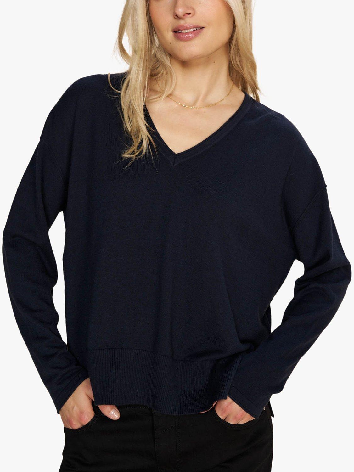 Product image 1 of 3, which shows MOS MOSH Tani Cashmere Blend V-neck Jumper, Salute Navy, XS